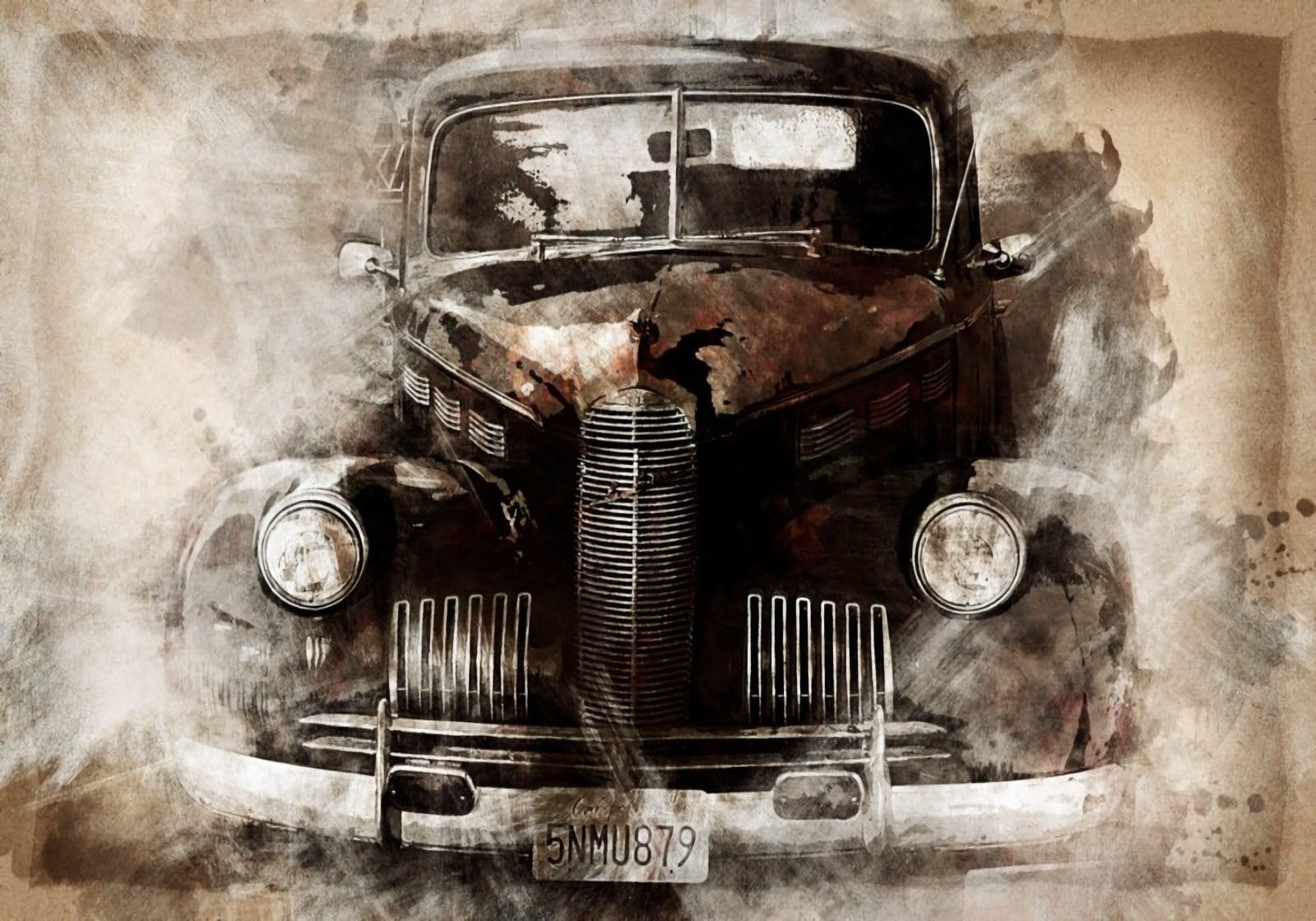 Papier peint voiture 3D intissé pour rénover un grand mur abîmé de salon ou chambre