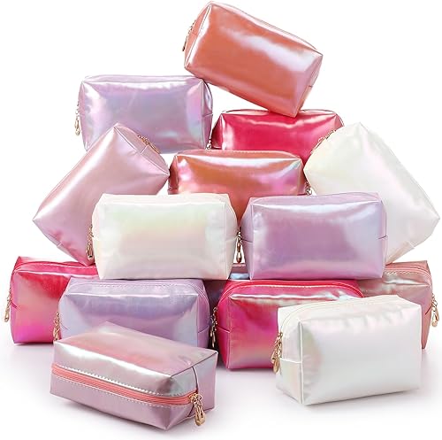 Miniatura 9 de Kigeli 15 bolsas de maquillaje estéticas de piel sintética, bolsas para cosméticos, impermeables, lisas, bolsas de maquillaje a granel para mujeres,