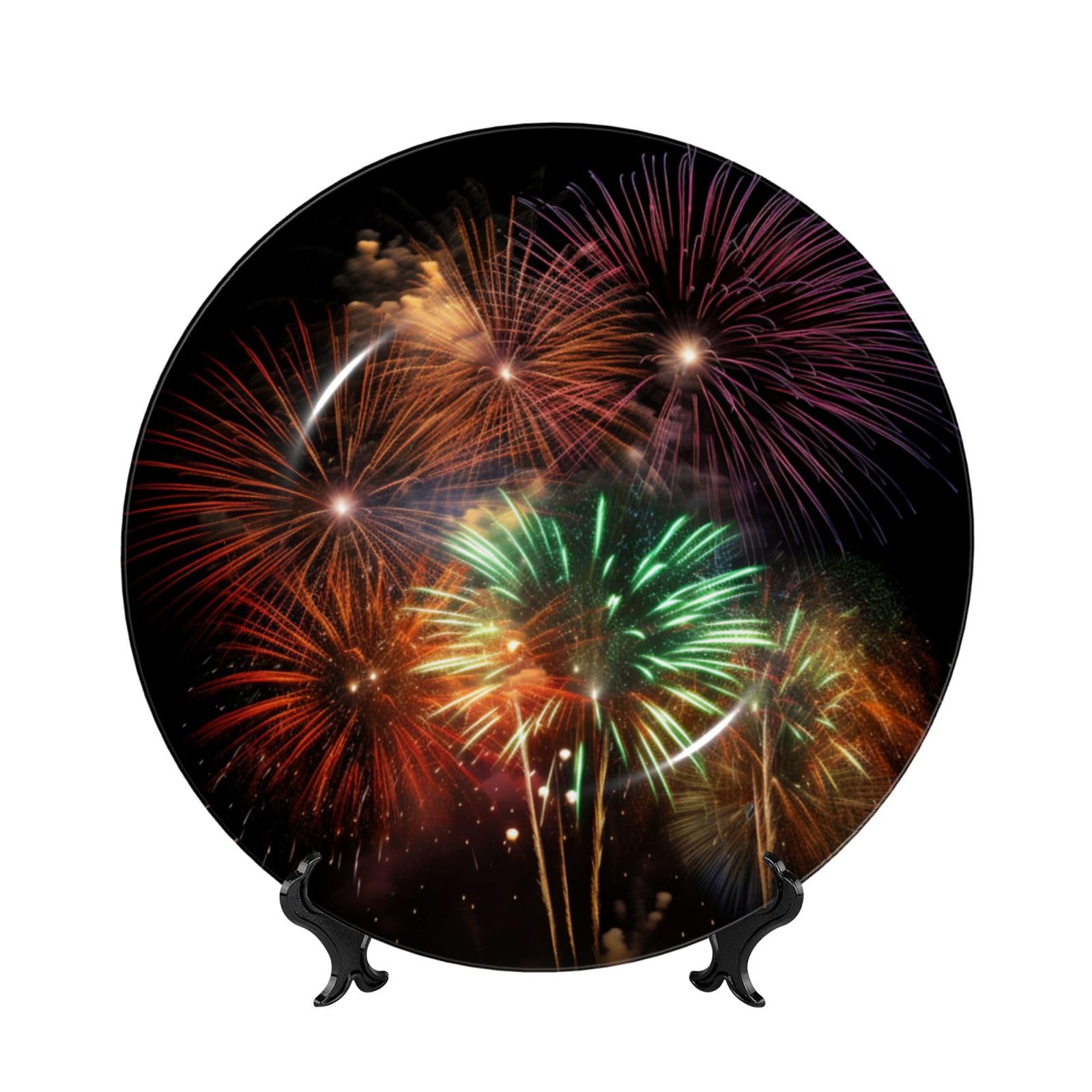 Assiette en porcelaine anglaise Splendid Fireworks, art mural fait main