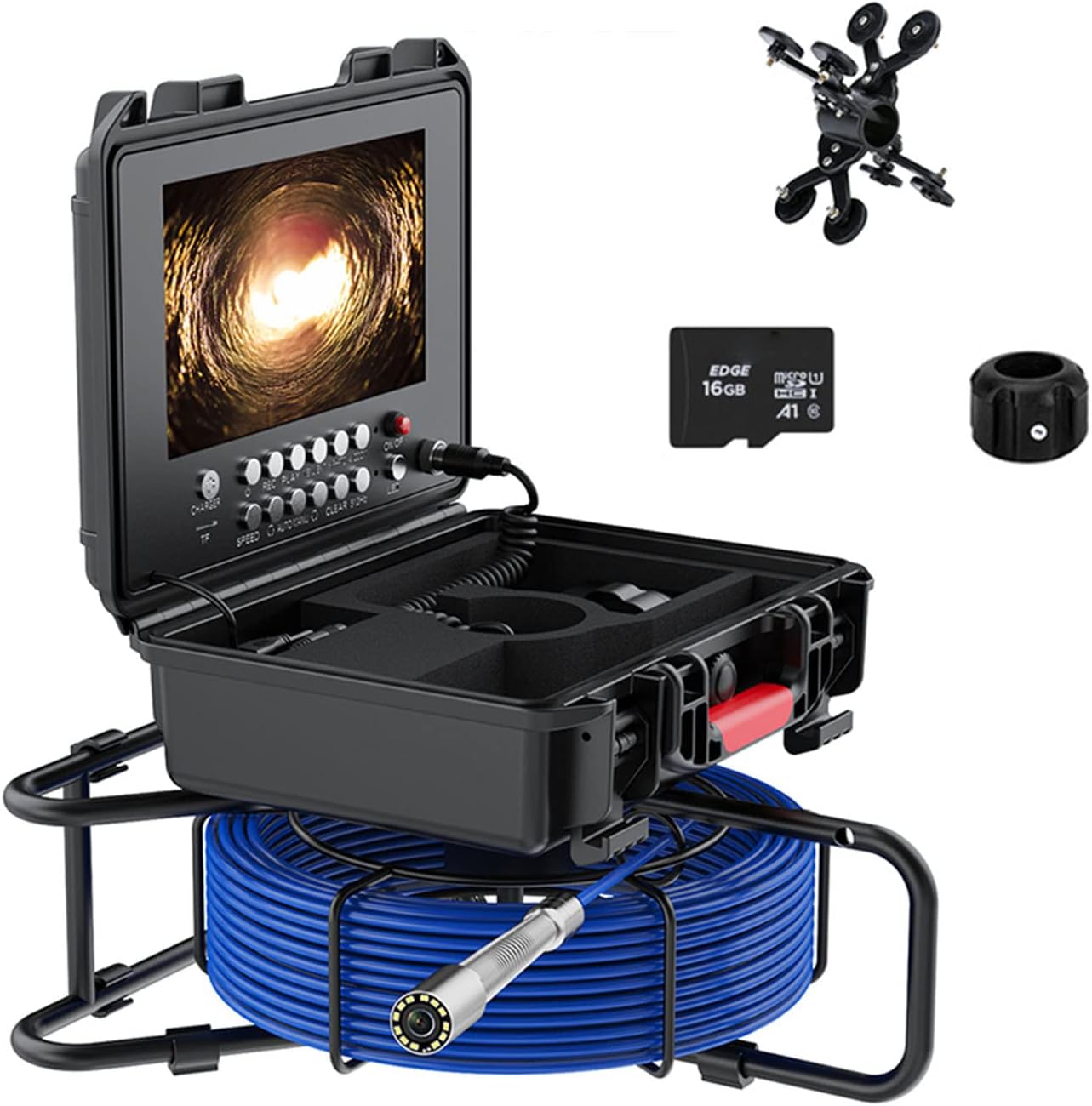 HD Pipeline Inspection Camera DVR Sewer Camera 9 Inch LCD Monitor 23mm Industrial Drainage Pipe Endoscope Pipeline Video System with Meter Counter, 16G TF Card,50M