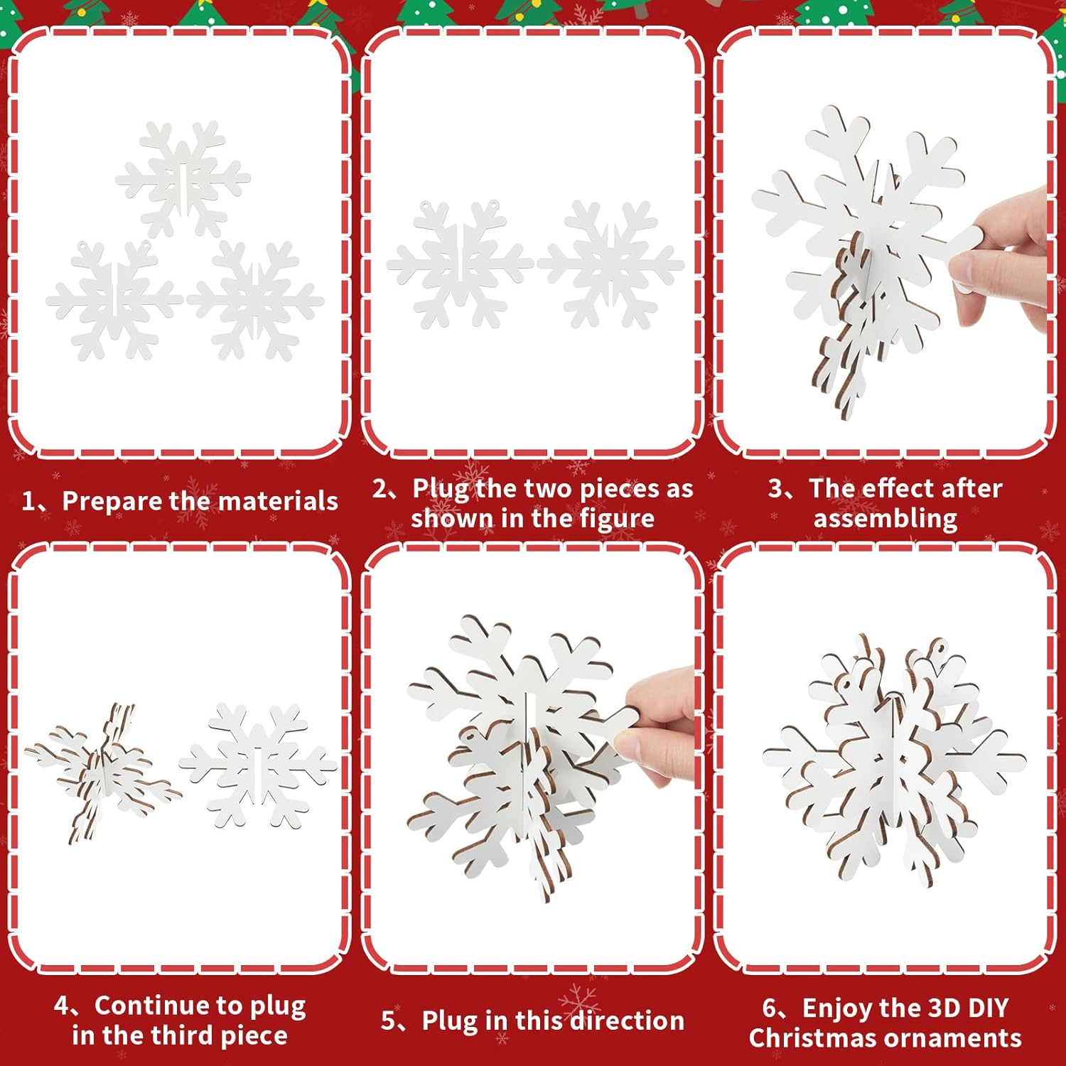 Chunful 36 Pcs Winter Wooden Snowflake Table Decorations 3D Hanging Snowflake Tabletop and Centerpiece with 12 Pcs Ropes for Christmas Home Wonderland Decoration Holiday Party Supplies - Image 6