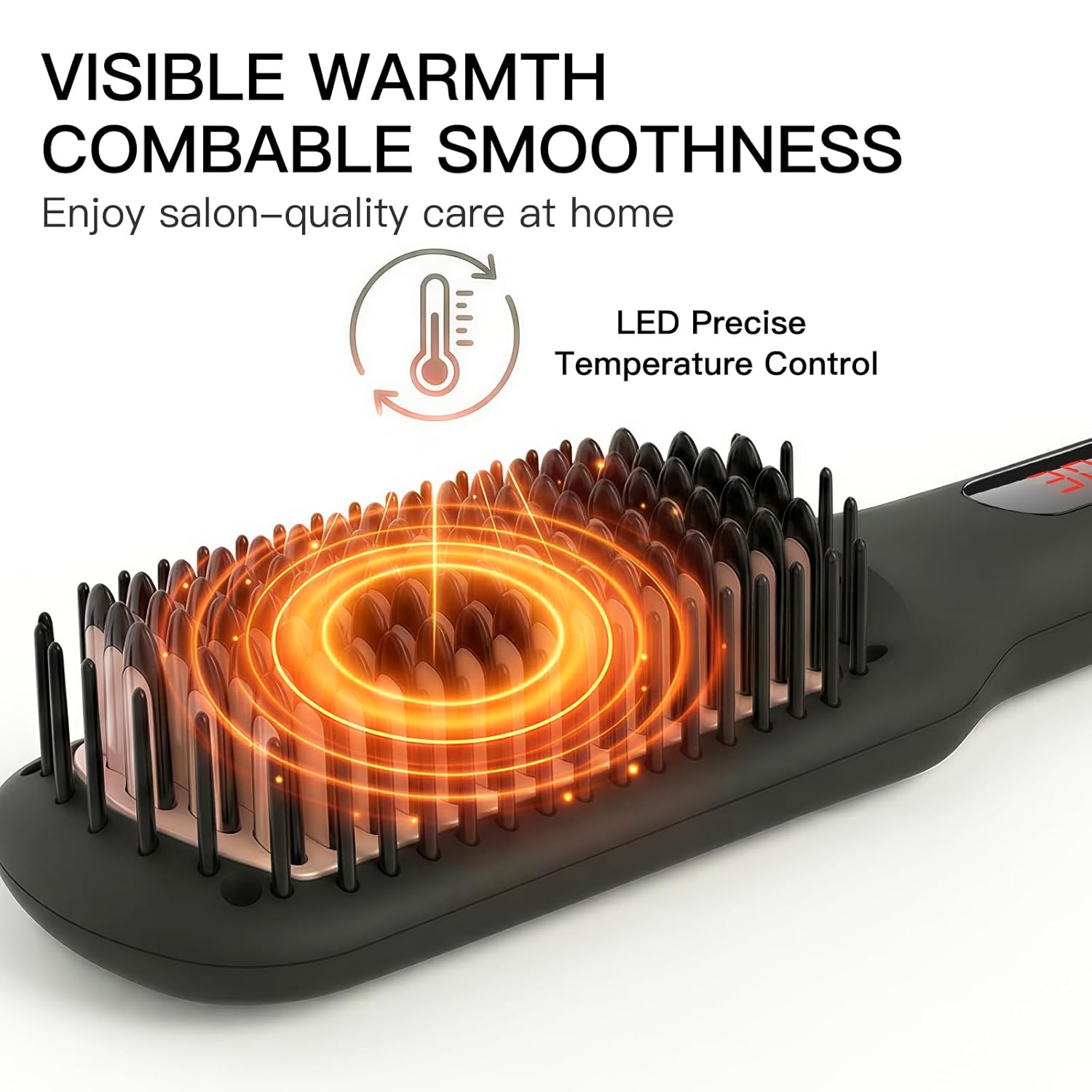 MEGAWISE Pro Ceramic Ionic Hair Straightener Brush for Home Salon, Straightening Hair Brush with 20s Heating Tech, Auto-Off, Anti-Scald with Universal Dual Voltage,Rotatable Power Cord, Black Global Recycled Standard Global Recycled Standard Global Recycled Standard - Image 8