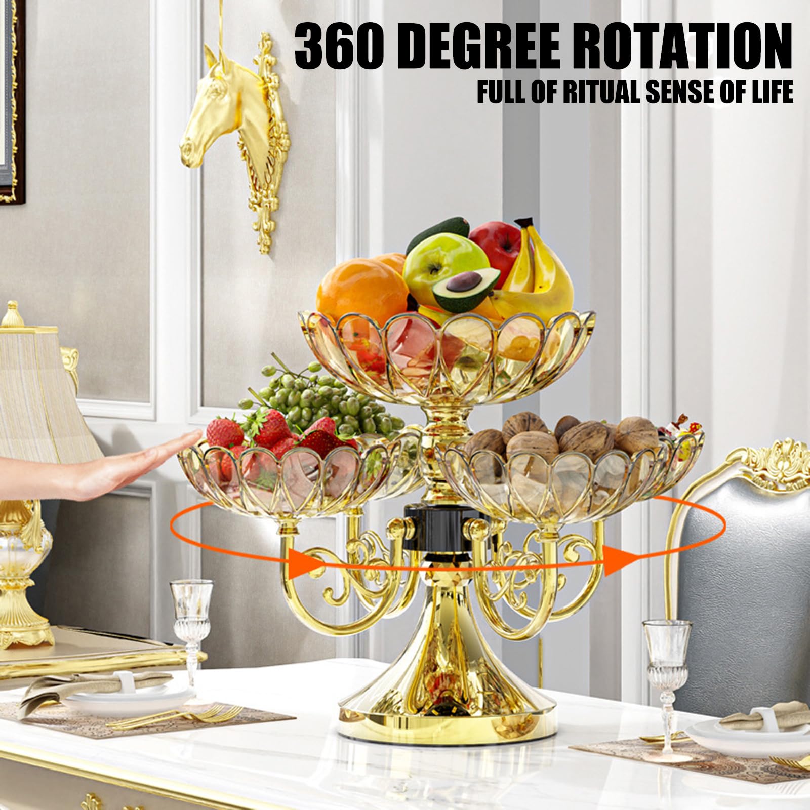 Piatto da portata rotante salvaspazio a 5 strati per frutta, noci, caramelle, organizer ideale per decorare il soggiorno