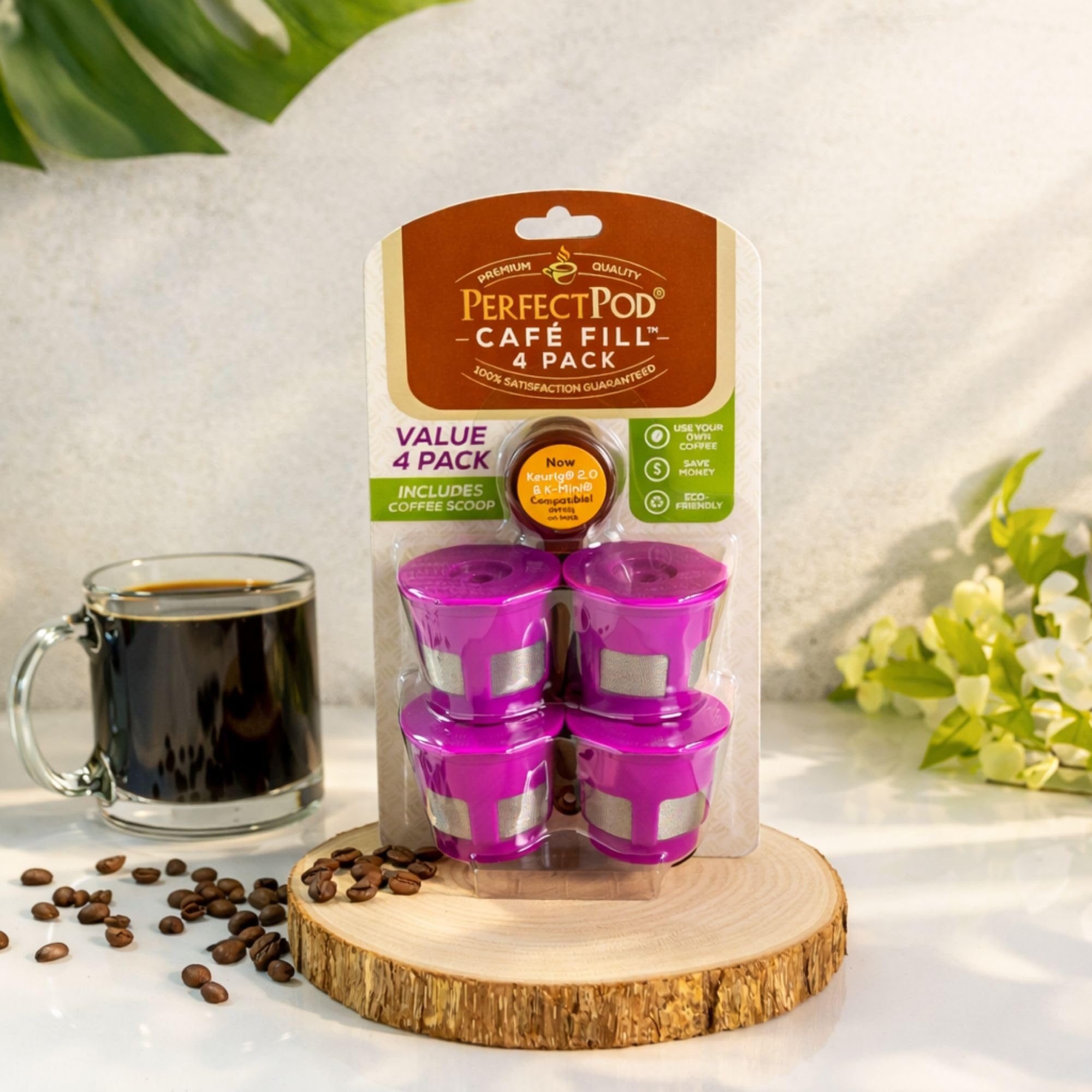 Cafe Fill 4-Pack Reusable Refillable Coffee Pod Filter Capsules Plus Coffee Scoop by Perfect Pod | Compatible with Keurig ...
