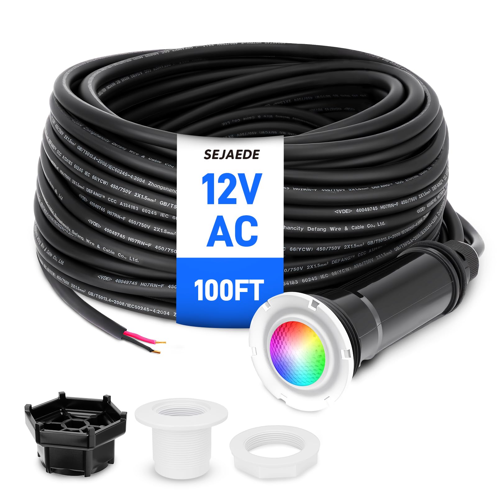 Photo 1 of Sejaede 1.5 Inch LED Pool Light for Inground Pool Compatible with Pentair GloBrite, 12V AC RGB Color Changing Swimming Pool Lights Replacement, 100 Foot Cord, Super Bright