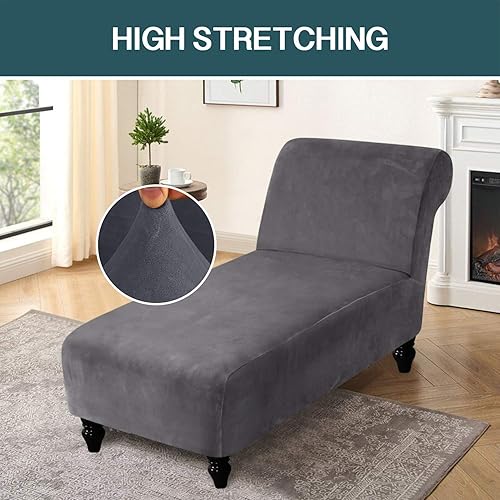 Miniatura 9 de FantasDecor Fundas de terciopelo de lujo para sala de estar, funda elástica para tumbona, ultra suave, lavable a máquina, marfil