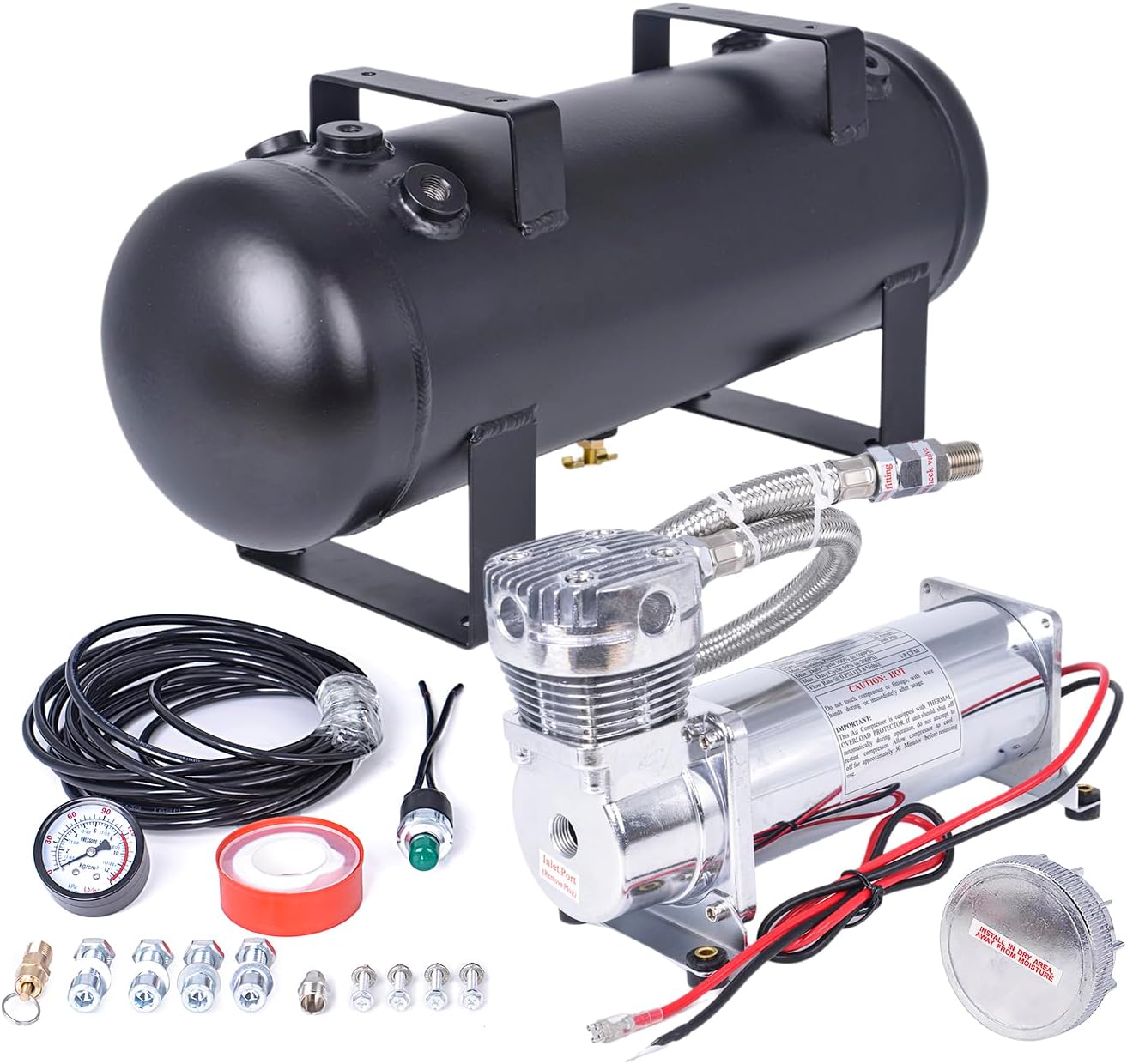 200PSI Heavy Duty Air Suspension Kit, Portable On Board Air Compressor with 1.5 Gallon Tank for Truck/Air Horns/Suspension/Air Locker