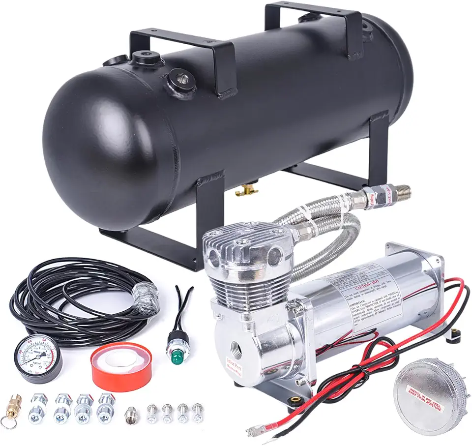Kit de suspensão a ar resistente 200PSI, compressor de ar portátil a bordo com tanque de 1,5 galão para caminhão/buzinas de ar/suspensão/armário de ar