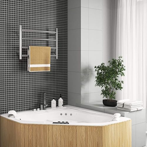 Miniatura 5 de SHARNDY Calentador de toallas de níquel cepillado para baño, calentador de toallas de baño montado en la pared, calentador eléctrico de acero