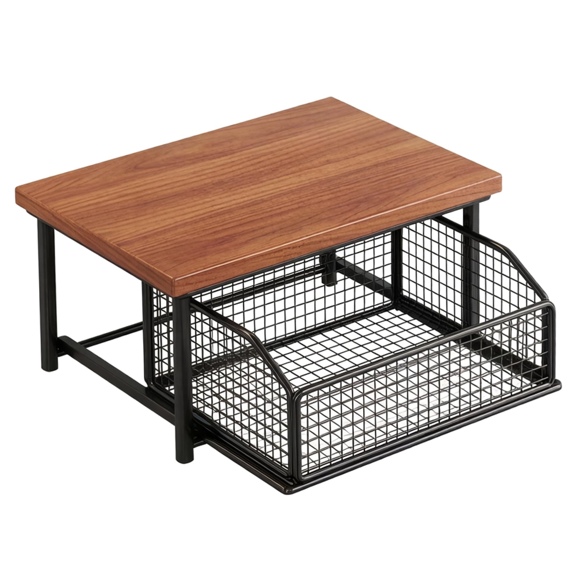 Xoeryoy Stackable Mesh Baskets, Kitchen Countertop Organizer With Stackable Mesh Basket, Hardwood Top & Sliding Drawer, Space-saving Kitchen Counter Organizer For Fruits, Spices & Snacks