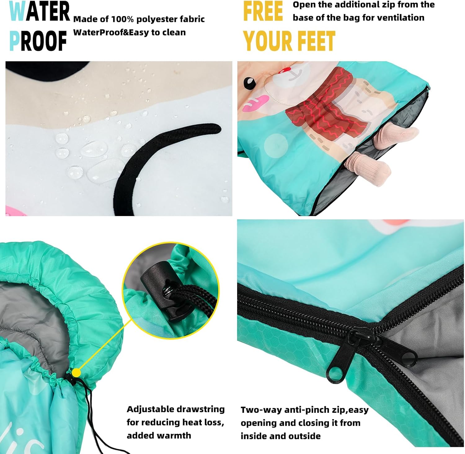 Sleeping Bag for Kids,Portable Camping Sleeping Bags for Boys&Girls with Cute Cartoon Print,Lightweight Waterproof Compact Sleeping Bag for Indoor Outdoor Hiking Travel