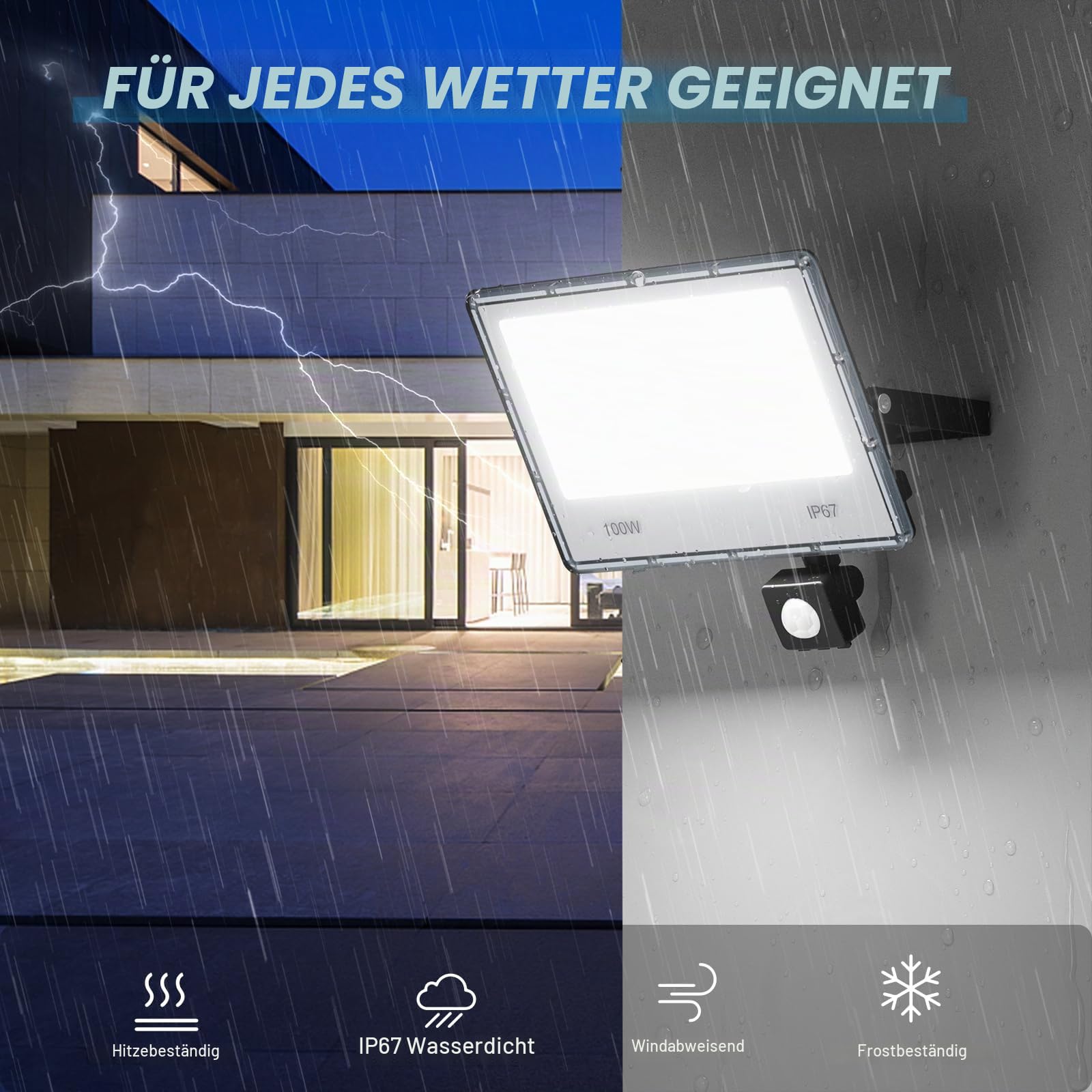 LED Strahler mit Bewegungsmelder Außen 100W 10000LM Außenlampe 2 PC | LED Scheinwerfer mit Bewegungsmelder IP67 Wasserdichte, Außenleuchte mit Bewegungsmelder 6500K für Lager Garten Garage Keller