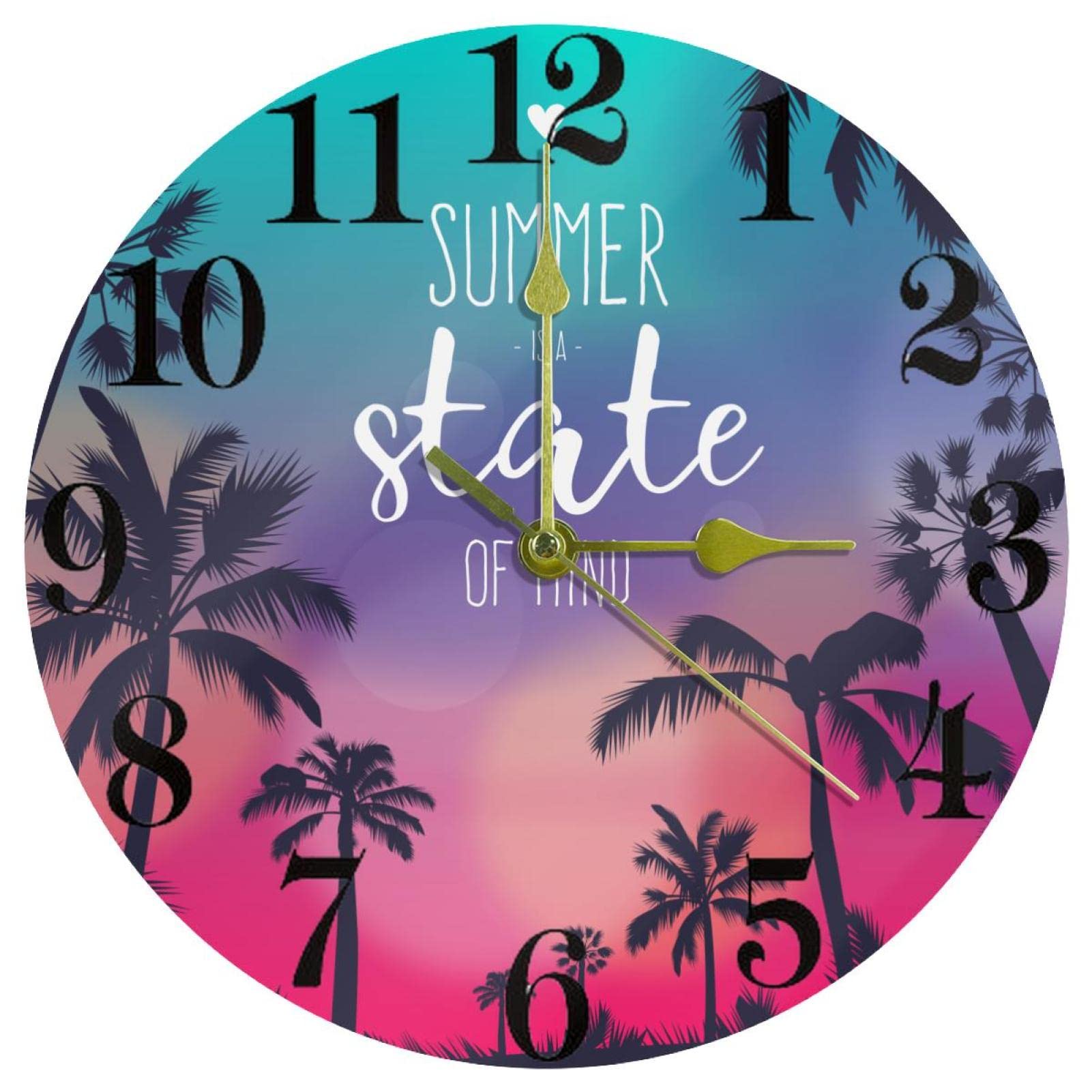 Horloge murale silencieuse Palmier contre le bruit pour bureau et cuisine