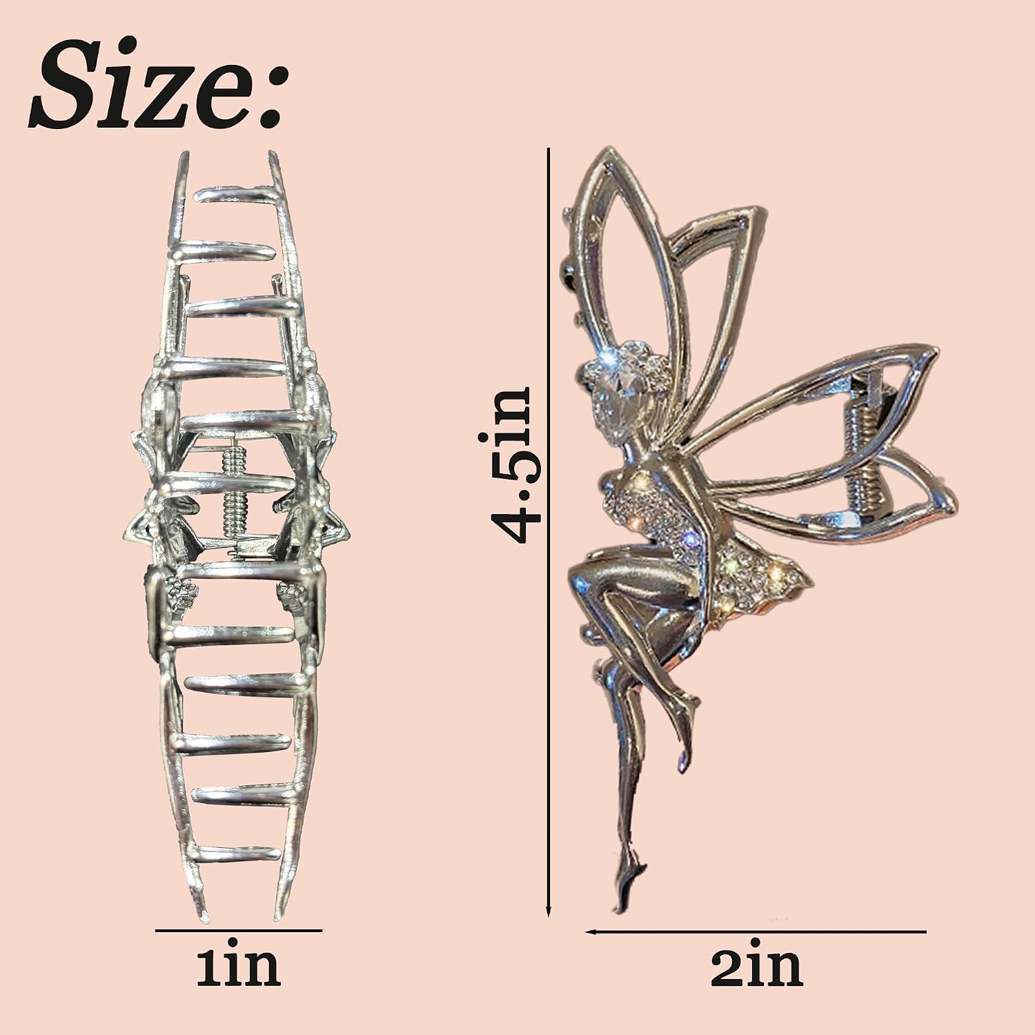 Fairy Metal Claw Clips, Silver Rhinestone Claw Clip for Long, Fine, Thick Hair. Metal Hair Clips Fairy Hair Accessories Perfect for Girls and Women (Silver)