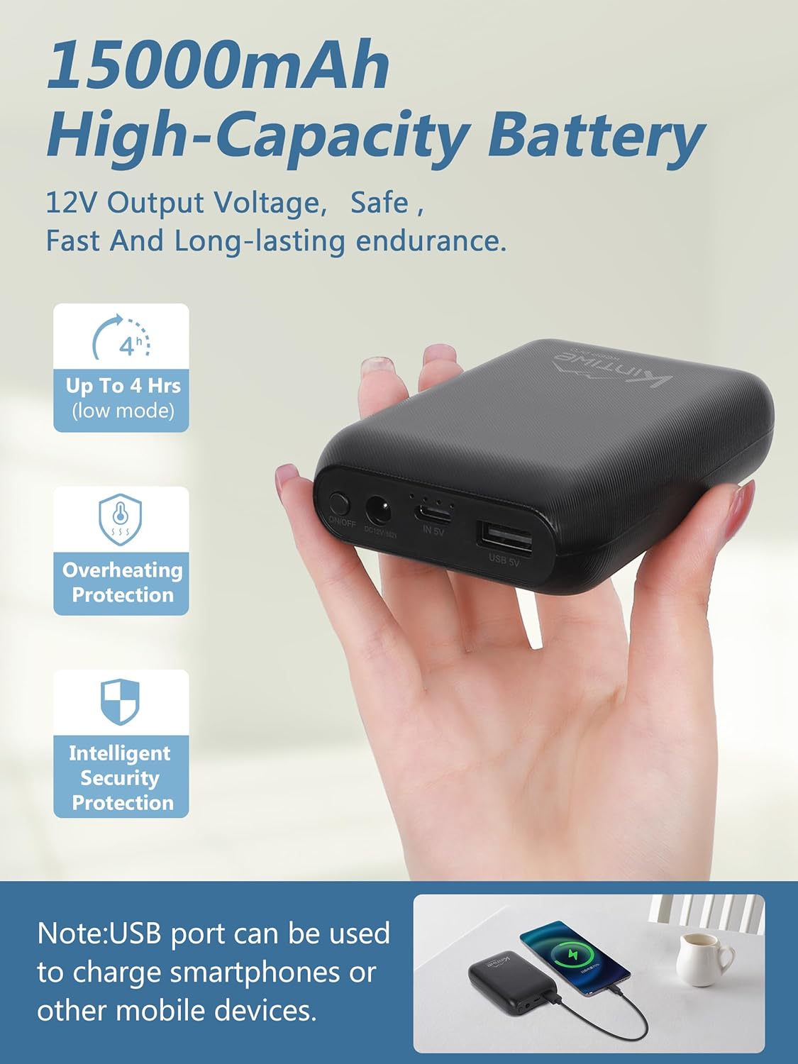 Heating Pad for Neck and Shoulders and Back with Battery,12V Heated Pad with Vibration Massager and 3 Heating Modes,Portable Weighted Electric Heat Pad,16.5'' x 23.2'' - Image 4