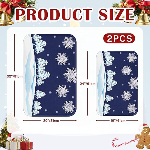 Miniatura 9 de Juego de 2 tapetes de baño de Navidad, diseño de acuarela para casa y árbol de Navidad, cubierta lavable, tapetes para decoración de baño, 16 x 24 y