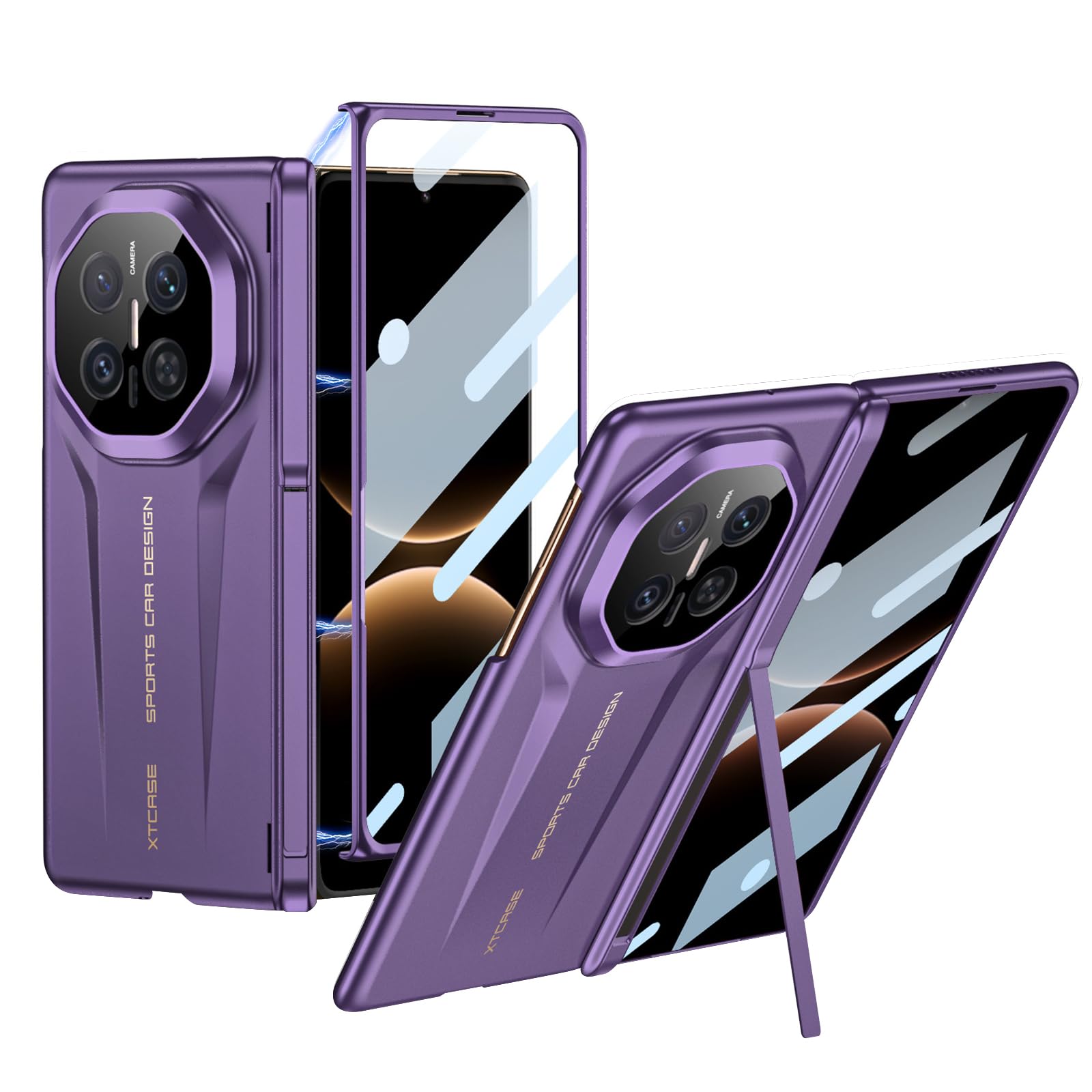 Case for Huawei Mate X7, Built-in Screen Protector, Hinge Stand Protection PC Cover Full Body Shockproof Kickstand Shell,Purple,Mate X7