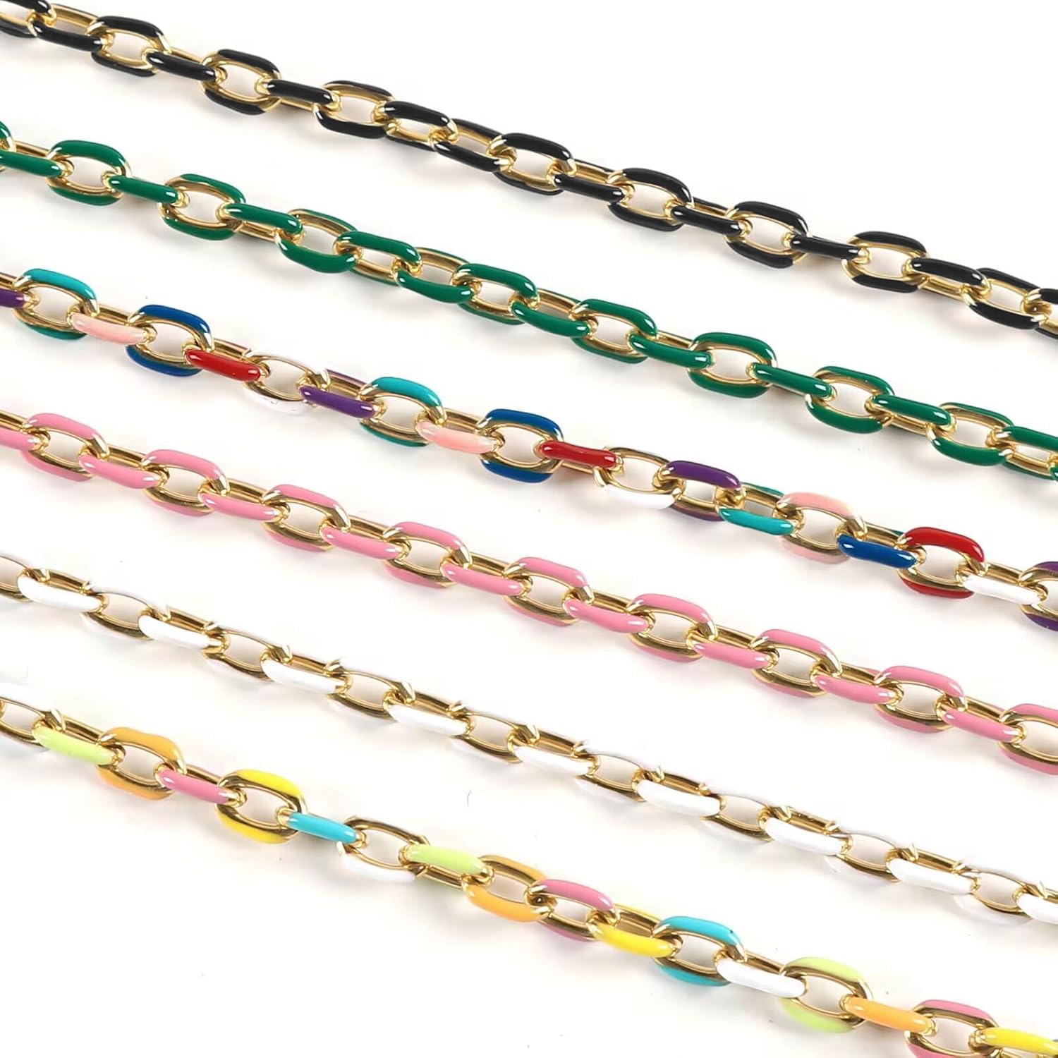 UMAOKANG 2 Meters White Enamel Jewelry Chains Bulk Gold Plated Stainless Steel Chains for Jewelry Making Oil Drip Craft Chain Roll