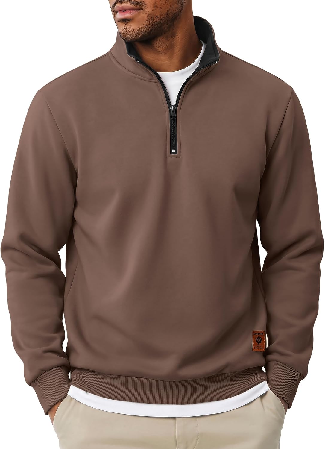 COOFANDY Men's Quarter Zip Pullover Fleece Casual Long Sleeve Polo Sweater