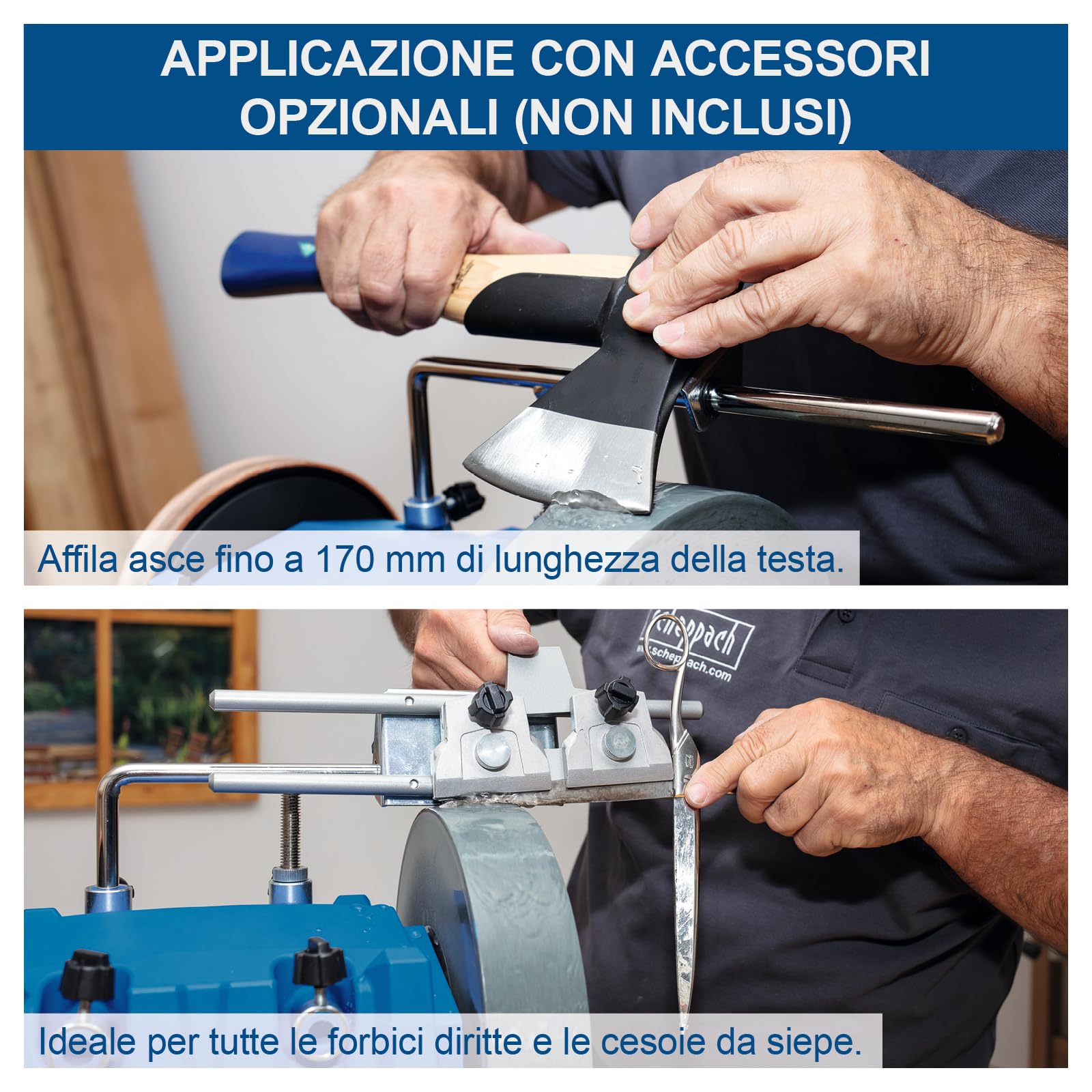 Scheppach sistema di affilatura ad acqua Tiger 7000s (Mola ad acqua con motore a induzione da 200 W, mola in corindone pregiato 250 × 50 mm grana 220 | incl. dispositivo universale)