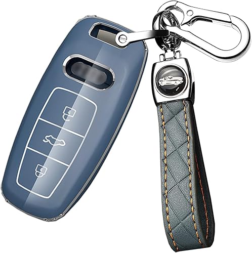 ontto Funda para llave compatible con Audi 2018-2022 A6 A7 A8 E-Tron Q8 SQ8 Smart Remote Key Fob Cover Light and Glossy Scratched Grey Blue
