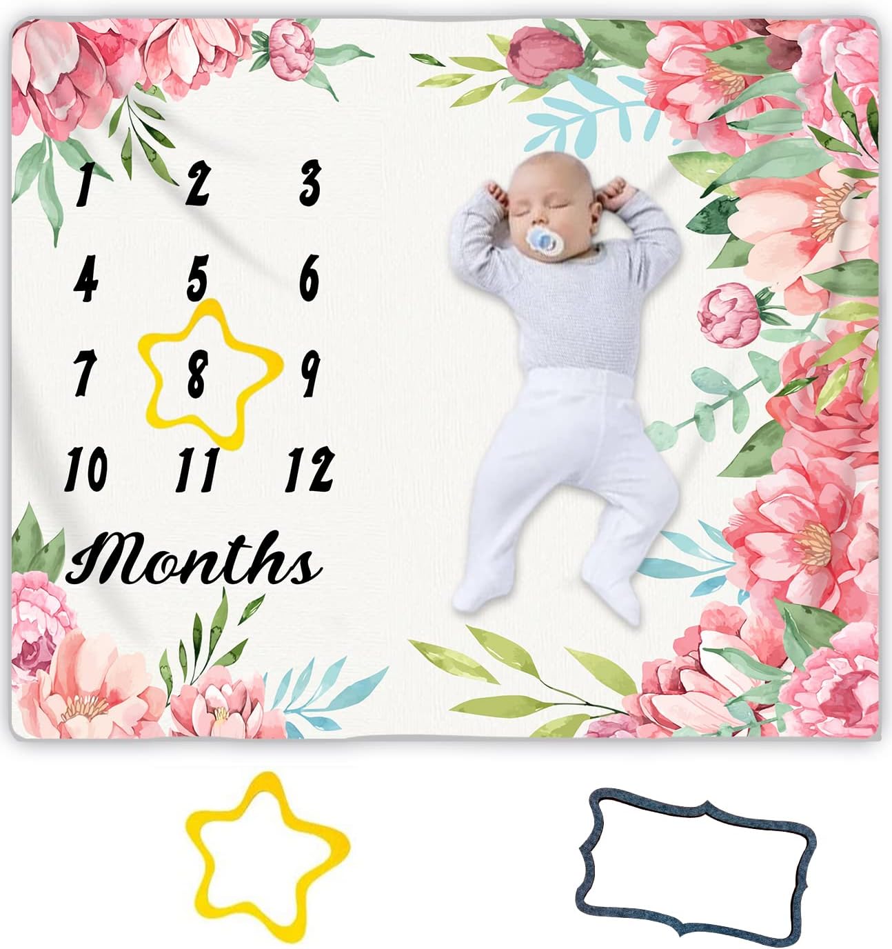 MTMETY Milestone Blanket,Baby Milestone Blanket Girl Boy,Floral Print Large Baby