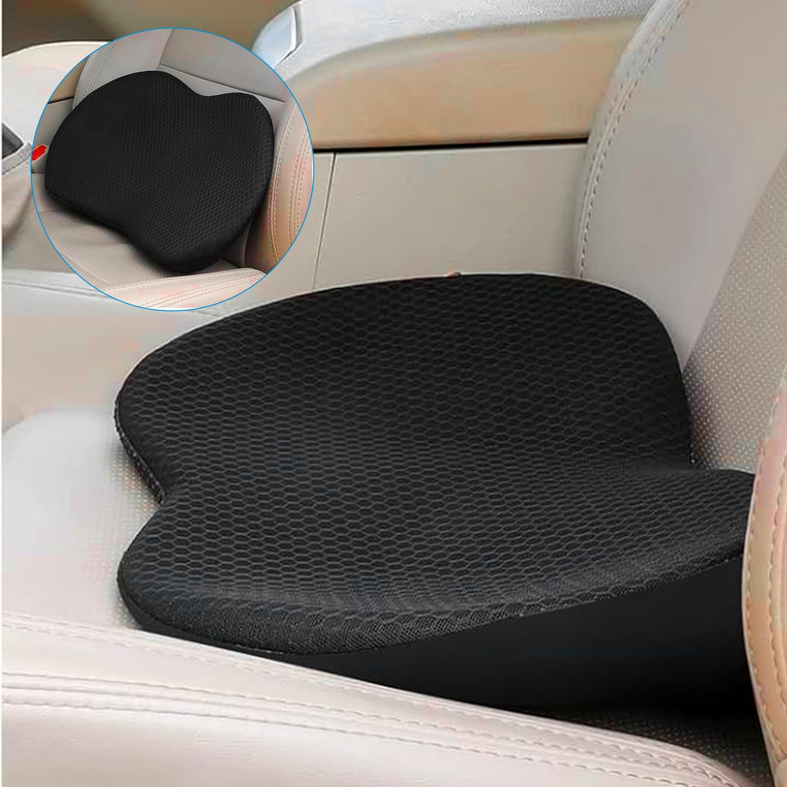 PRZRAO Lumbar Cushion for Car, Wedge Car Seat Cushion, Cushion for Car Driver, Car Seat Cushion, Memory Foam Cushions for Car, Car Wedge Shaped Cushions, Car Lumbar Cushion