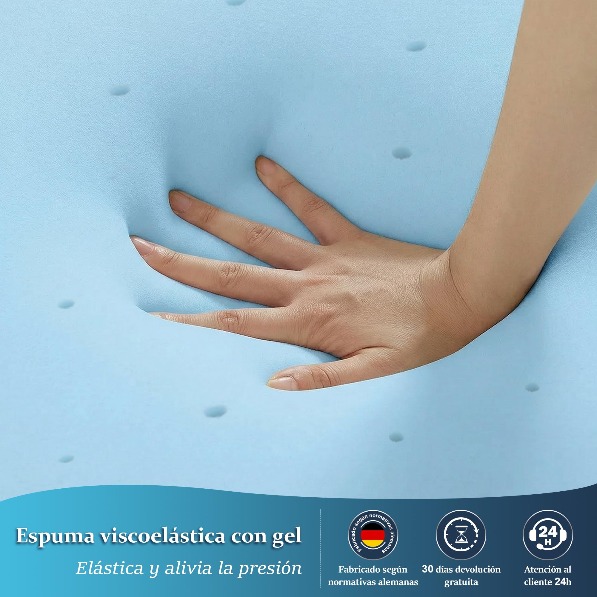 Topper para colchones 90x200x7,5 cm, Protector de colchón Suave con Gel-Memoria y Soporte de 7 Zonas, Ideal para colchones Duros, Camas con somier, Cama y colchones de muelles