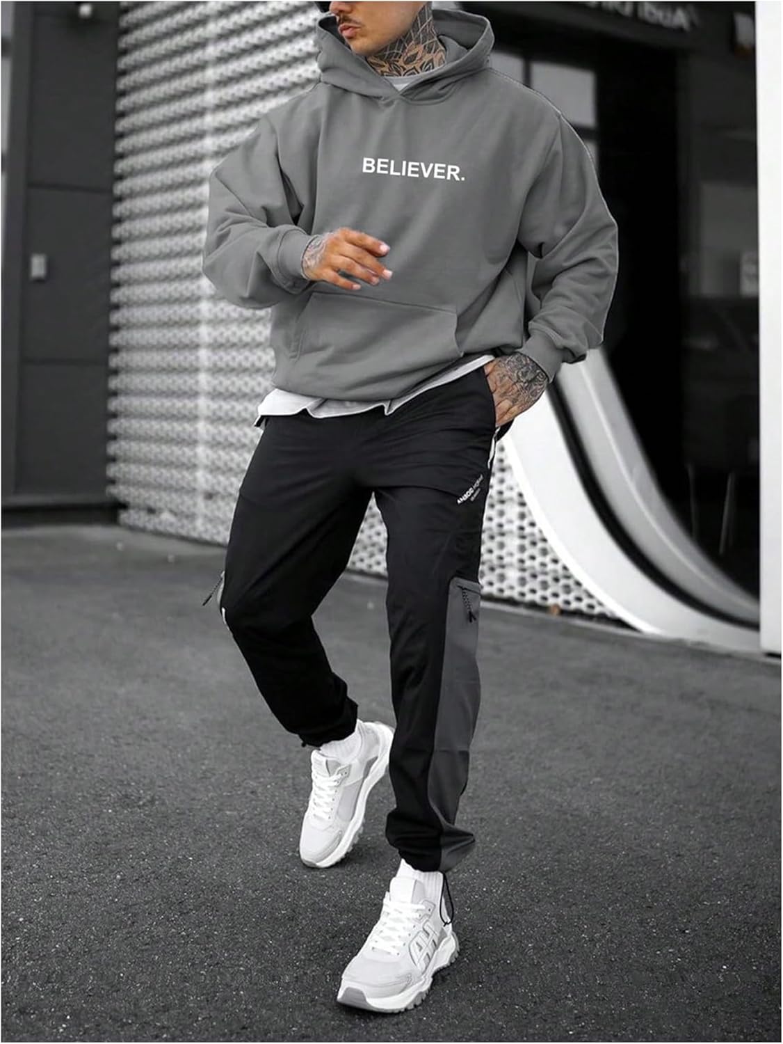 Men's Fall Hoodies Letter Graphic Hooded Sweatshirts Casual Loose Pullover Tops with Pocket - Image 2
