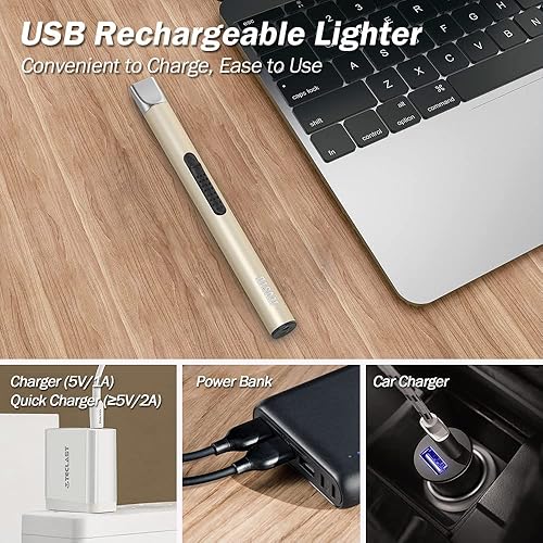 Miniatura 5 de Encendedor de velas, encendedor eléctrico recargable por USB, arco resistente al viento, encendedor de plasma sin llama, palo largo con cuerda y