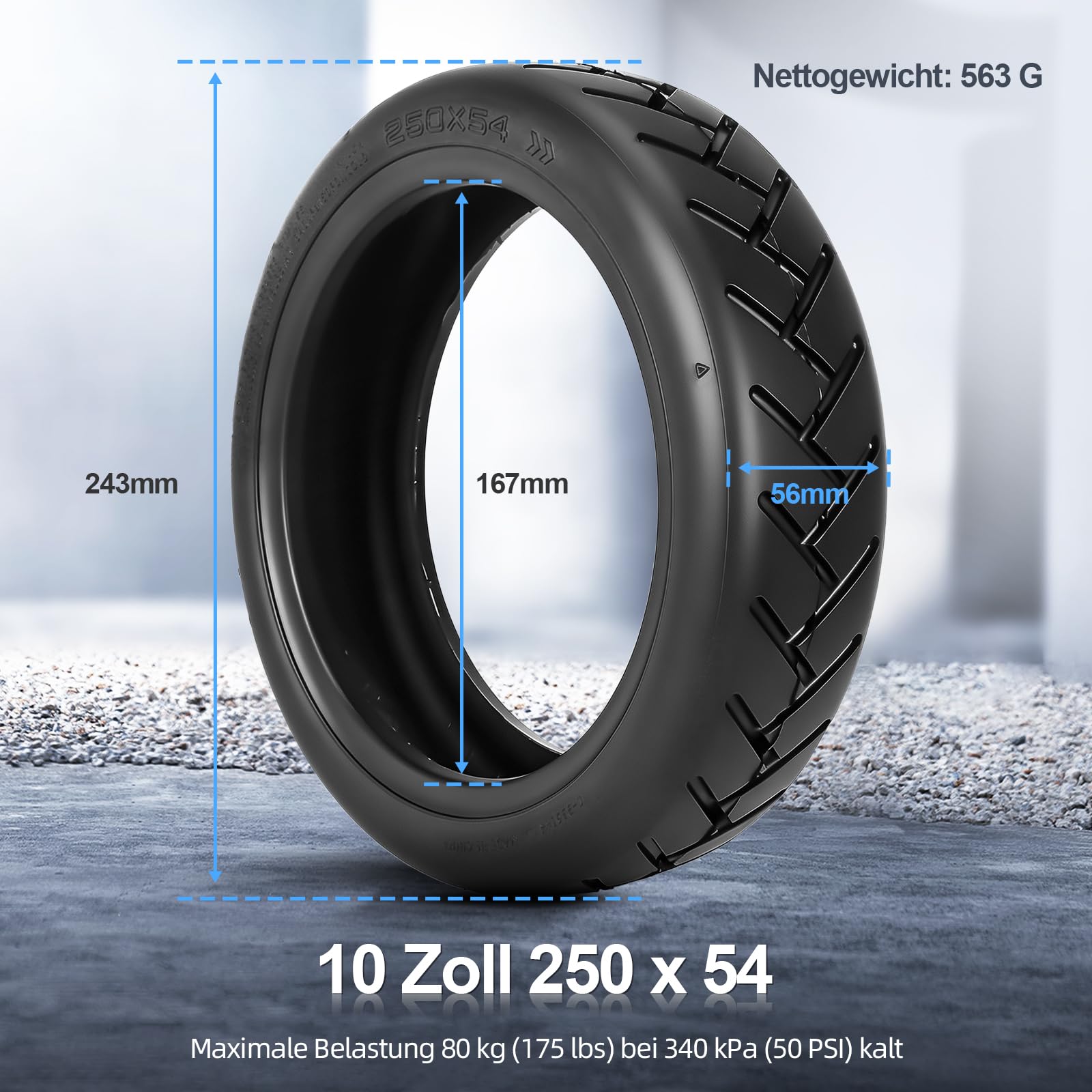 250x54 schlauchloser Reifen 10 Zoll Tubeless Reifen für Xiaomi 4Pro/4Lite Elektroroller Zubehör Explosionsgeschützte Verdickte Straßenreifen Ersatzräder (1 Stück)