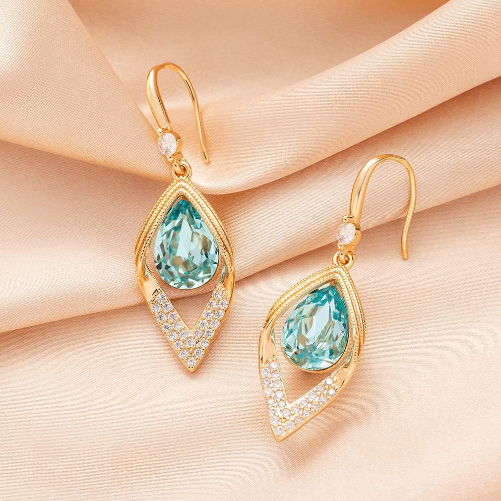 Austrian Crystal Teardrop Hollow Leaf Drop Dangle Earrings for Women 14K Rose Gold Plated Hypoallergenic Jewelry - Image 9