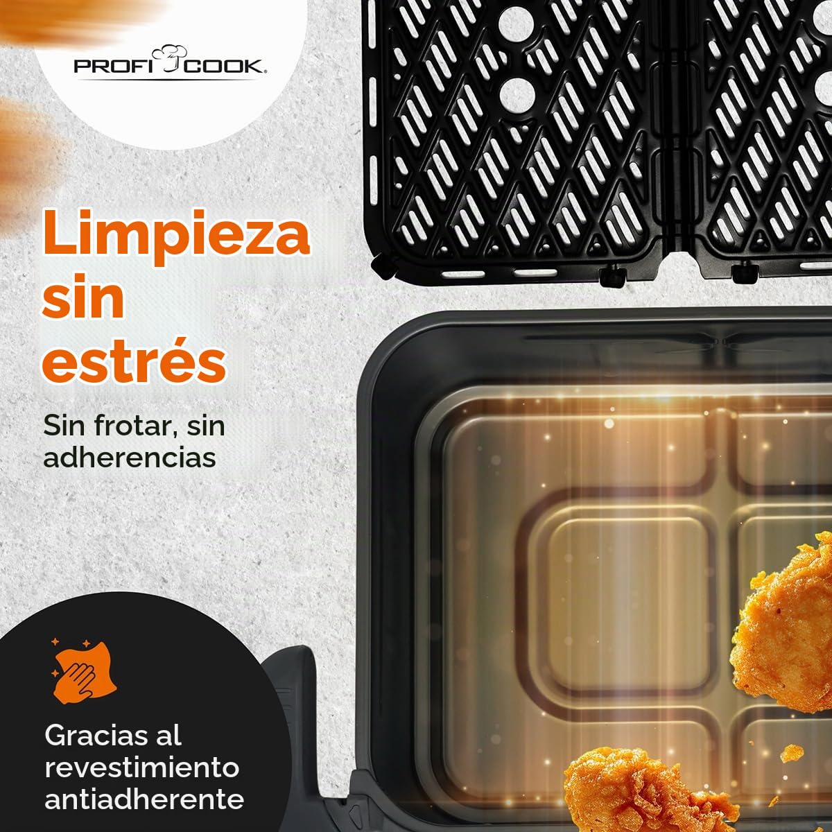 Freidora de aire caliente ProfiCook® XXL | 10 litros | Sin aceite ni grasa | Pantalla táctil | Freidora de aire caliente de 2400 W | 2 compartimentos | 10 programas | 80-200 °C | PC FR 1313 H