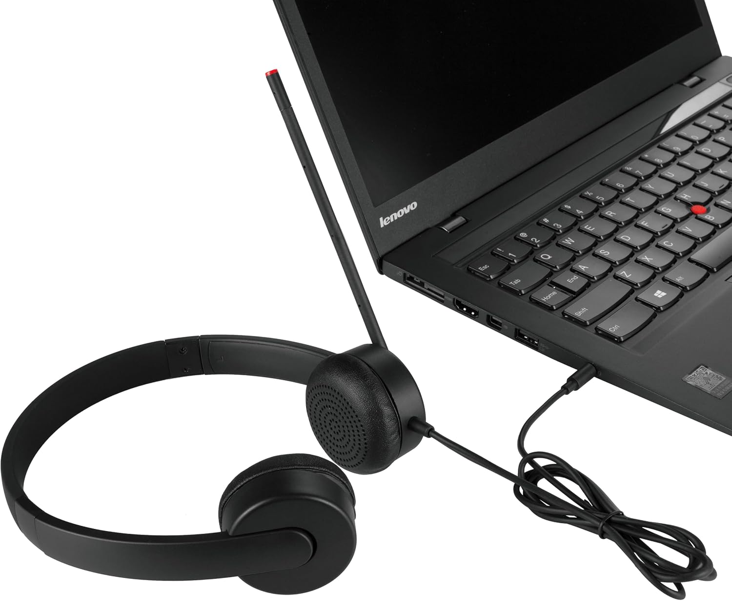 Lenovo 4XD0K25030 Stereo Analog Headset connected to a laptop