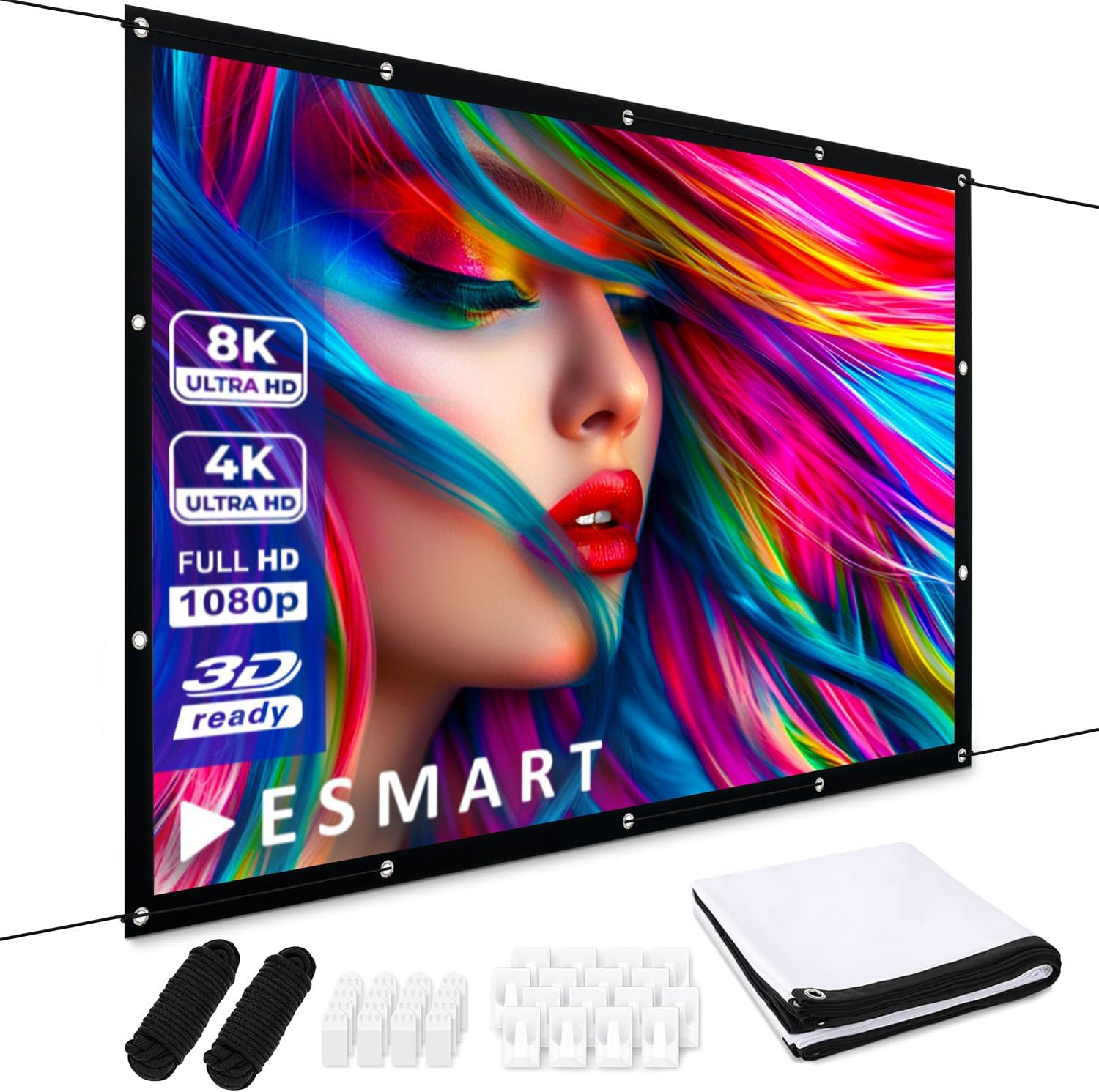 ESMART Spann-Leinwand Flex [Größenauswahl] 221 x 125 cm (100") 16:9 | Heimkino Beamer Projektionsleinwand Outdoor Leinwand LCD LED
