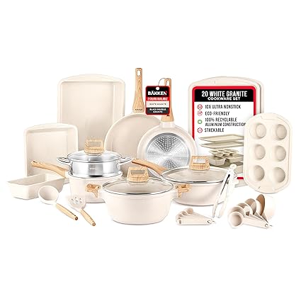 Bakken-Swiss 20-Piece Kitchen Cookware Set Granite Non-Stick Eco-Friendly for All Stoves & Oven-Safe