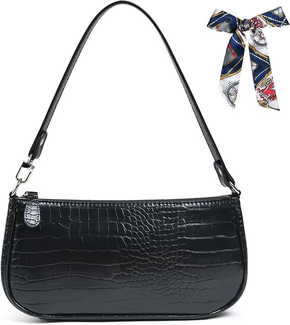 Aucuu Shoulder Bags for Women, 90s Classic Clutch Retro Crocodile Pattern Underarm Bag, Vintage Ladies Mini Handbags with Bow and Zipper Closure - Gift for Christmas, Birthday and Anniversary