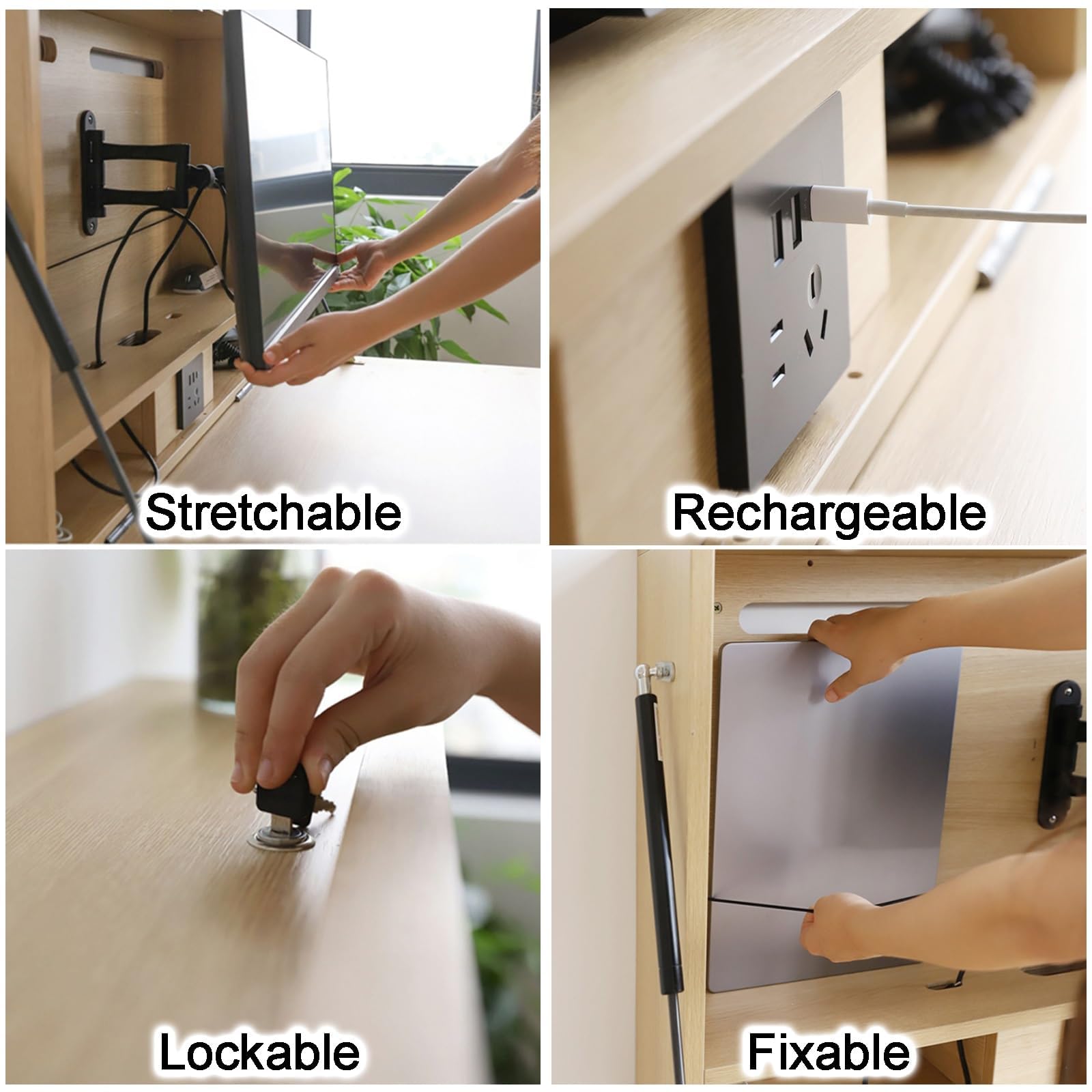Mesa Plegable Montada En La Pared con Puertas De Salida Y Puertos USB con Compartimentos De Almacenamiento Multifuncionales para La Estación De Trabajo De La Computadora Portátil