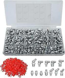 NORJIN 490 Pcs Grease Fitting Assortment Kit, 245Pcs SAE & Metric Grease Fittings and 245 Pcs Grease Fitting Caps - Straight, 45 Degree, 90 Degree Angled Grease Zerk Fittings