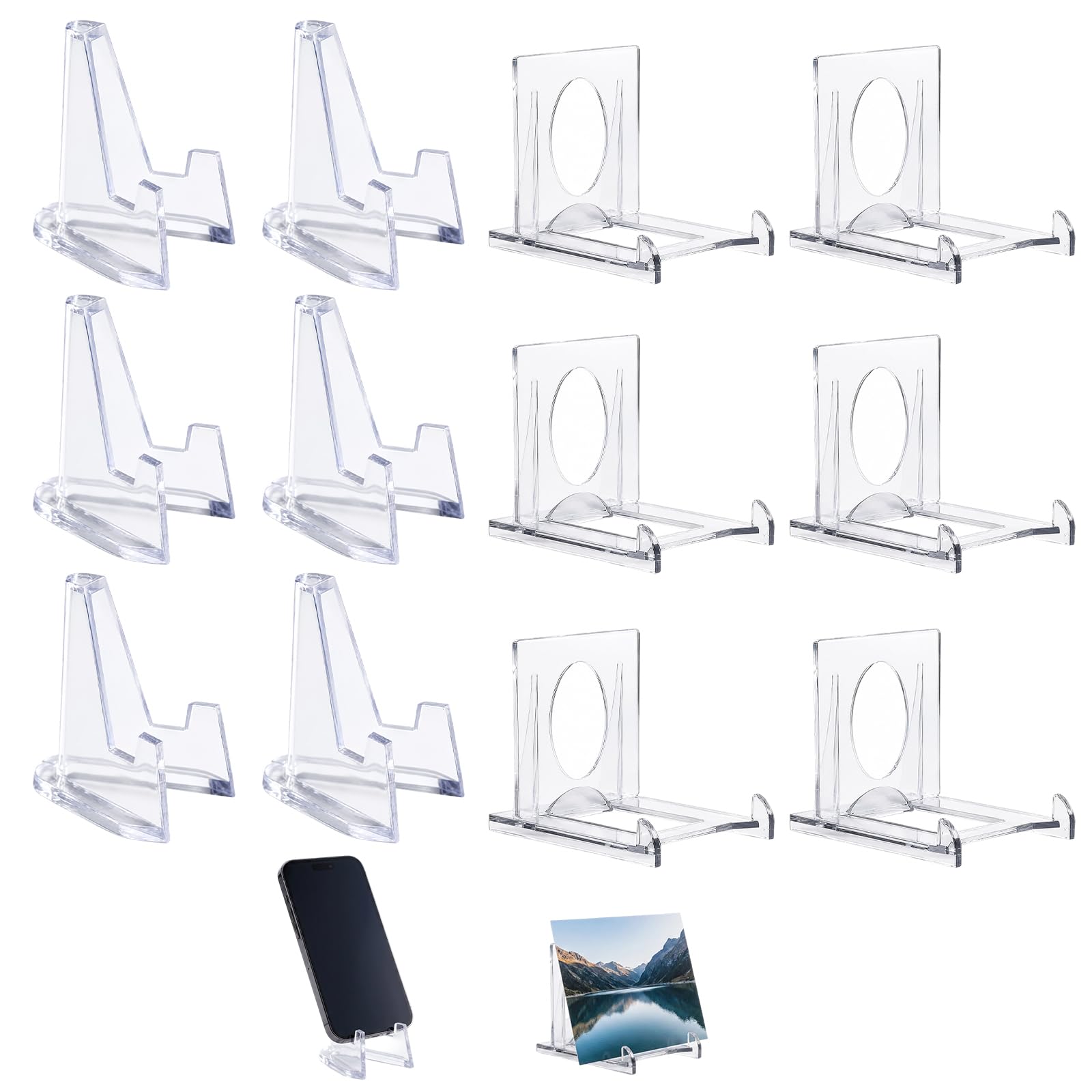 KAZGVN 12Pcs Trading Card Stand, Card Display Stand for Graded Card Display, Versatile Card Stands for Sports Cards and Collectibles, Set of 12 Acrylic Card Stand with Two Styles