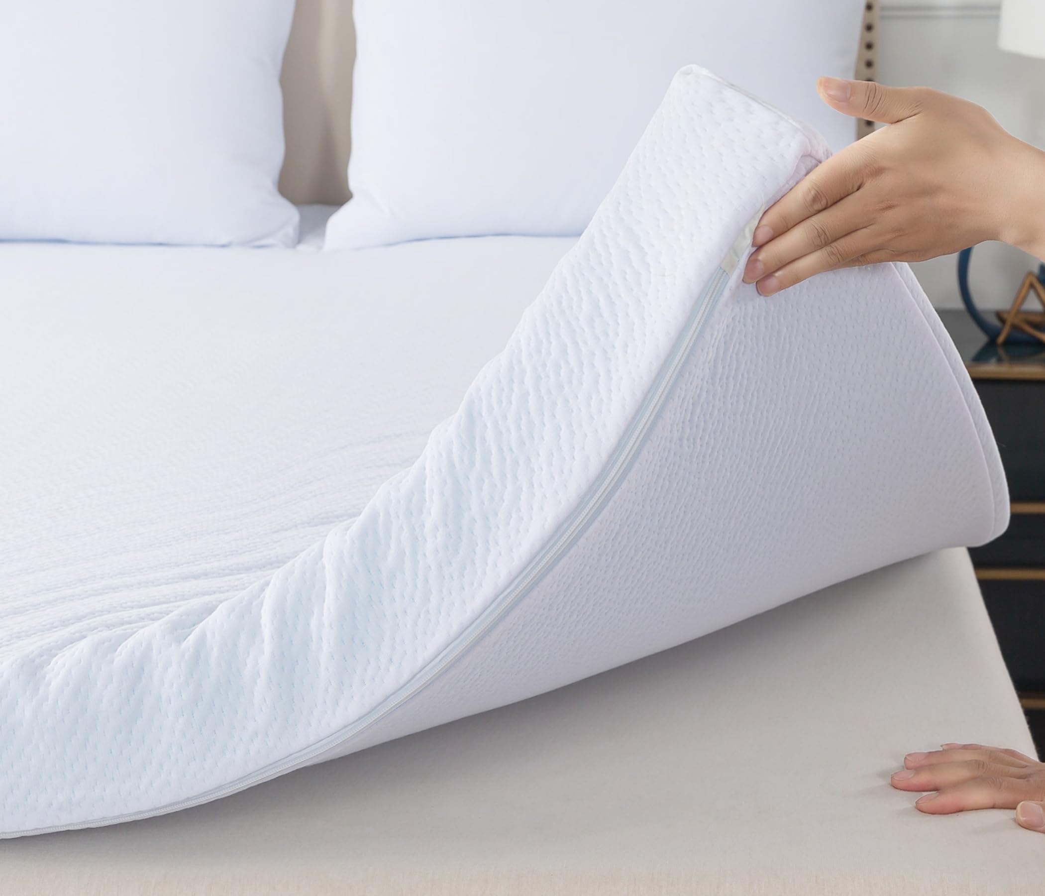 (SIMILAR) WhatsBedding 3 Inch Memory Foam Mattress Topper Twin Size with Cooling Cover, Memory Foam Bed Topper with Removable & Washable Cover Rayon from Bamboo for Back Pain (75x39x3in)