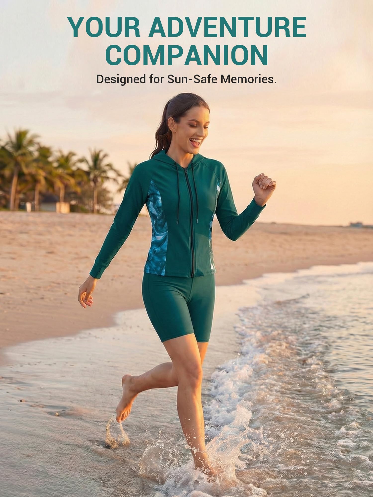 Owntop Camiseta de natación de manga larga para mujer, camiseta de natación con protección UV con brasier integrado, juego de 4 piezas para natación, surf y vacaciones en la playa