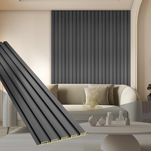 Miniatura 36 de OUZUGIE WPC Paneles de Pared de Laminilla Acústica, Paquete de 8 Paneles de Pared 3D de 114 x 6 Pulgadas para Decoración de Paredes Interiores, Sala