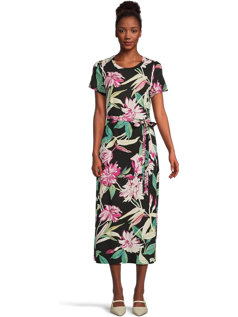 Black Tommy Bahama Twilight Bloom Short Sleeve Midi Dress
