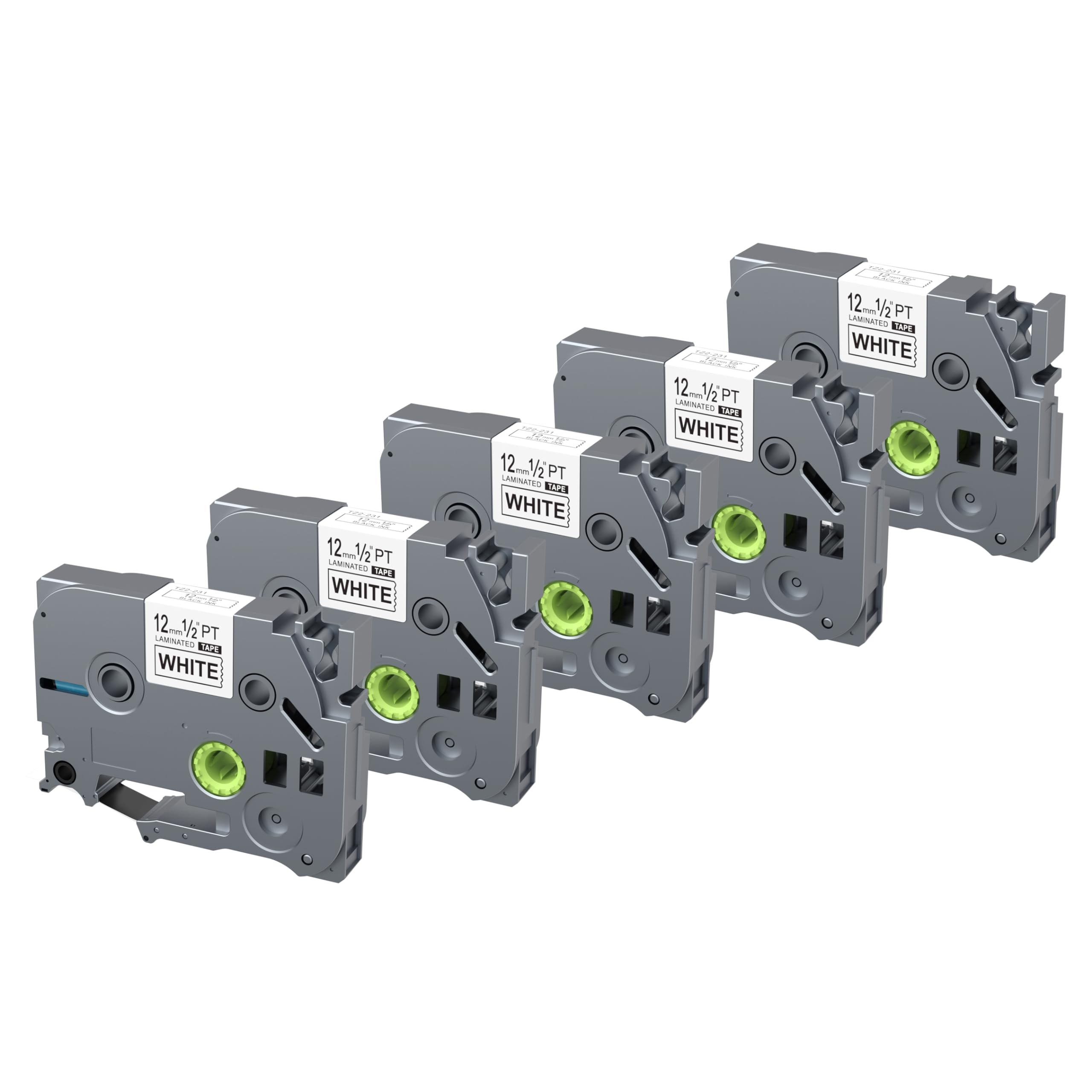 5 X Label Maker Refill Compatible with Brother P-Touch Label Tape, Replacement for TZe Tape 12mm 0.47 Laminated White, for PT-H110 PT-D210D PT-D220 PT-D600