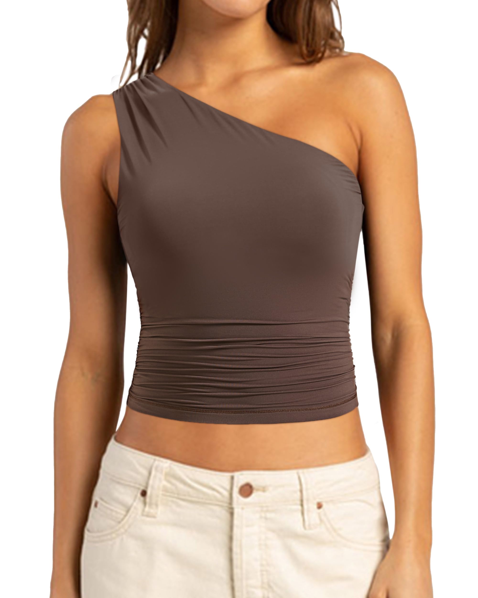 SUUKSESS Women Double Lined Going Out Trendy Crop Tops Ruched Sleeveless Shirts