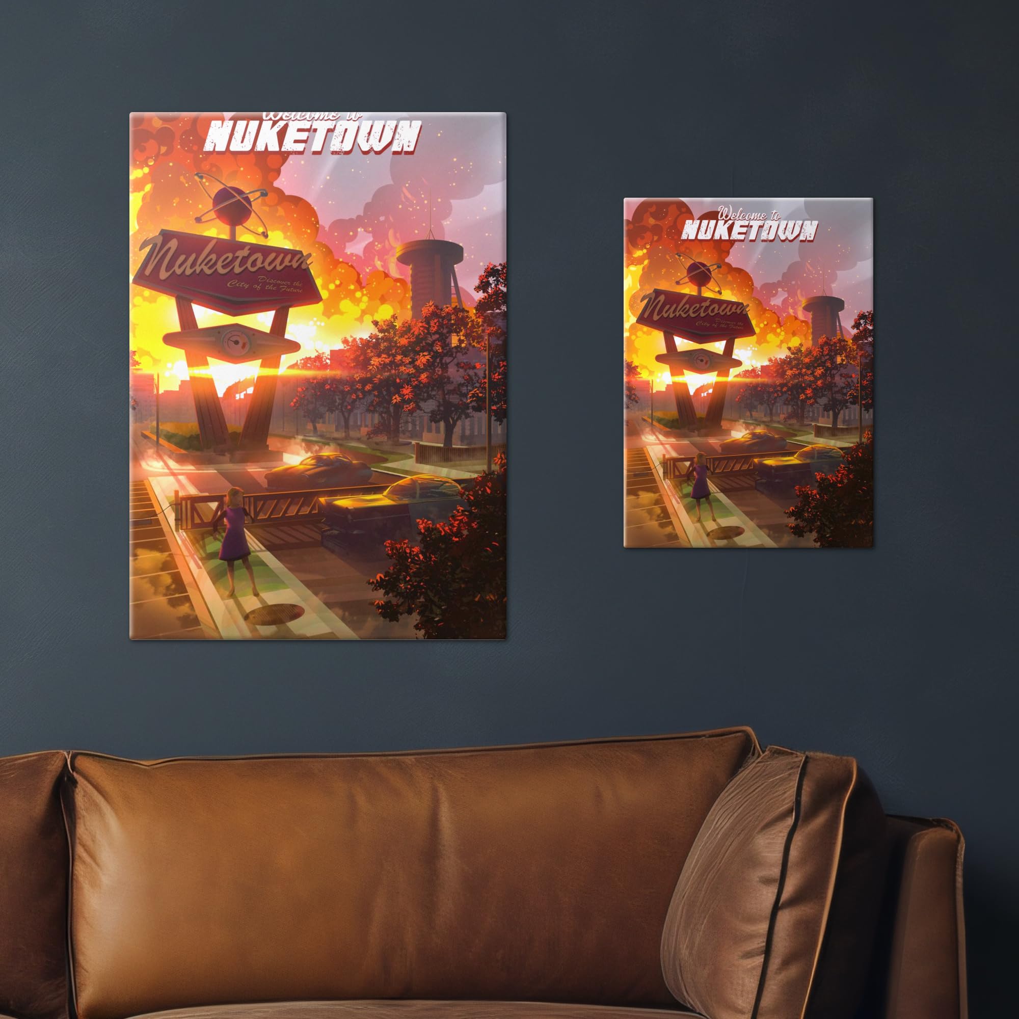 Displate Metall poster Call of Duty Welcome to Nuketown Wandkunst Größe M | Bild Plakate für Schlafzimmer Dekor, Geschenke. Magnetische Befestigung Wandposter, Wanddeko. Metall Wandkunst.