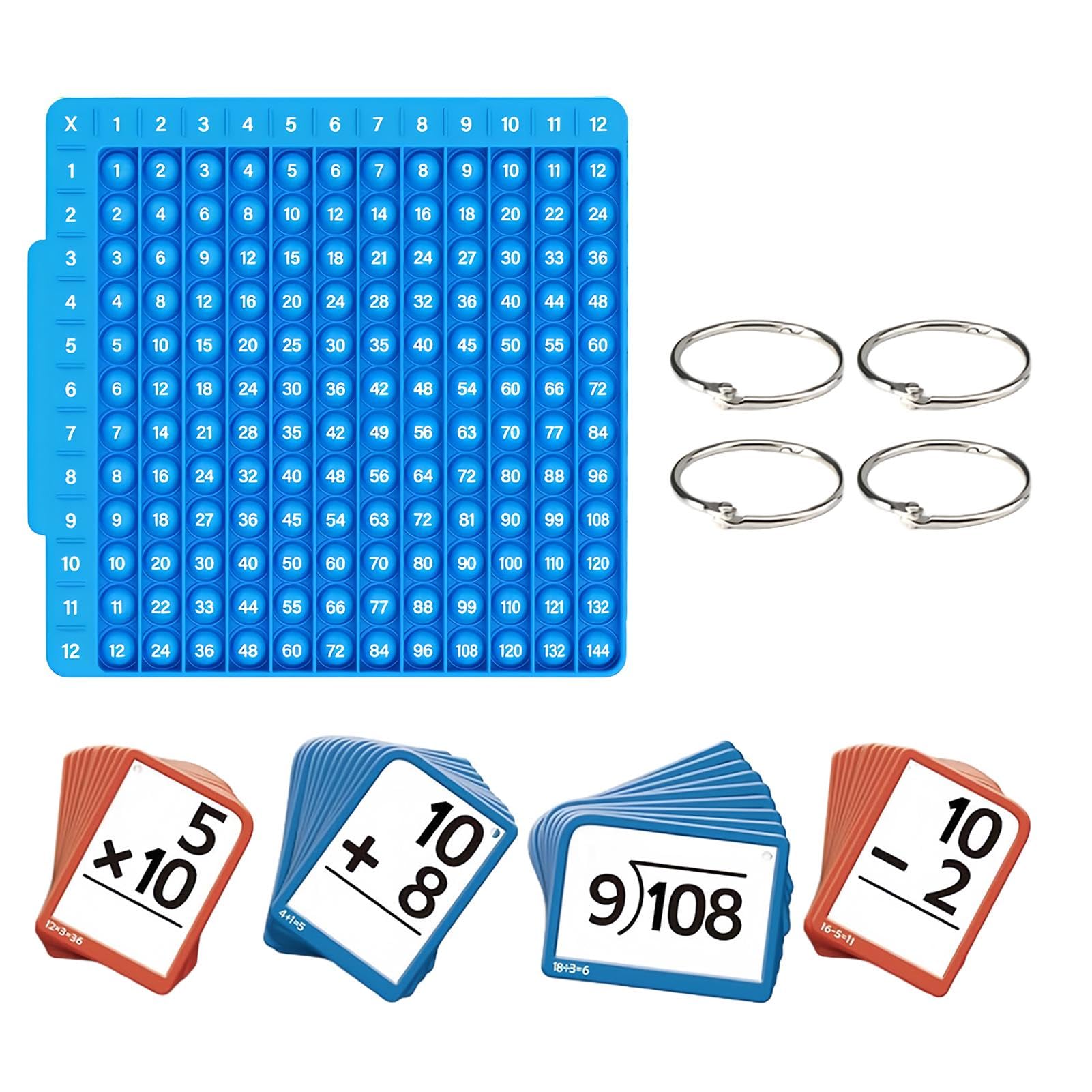 Schede flash matematiche, set di apprendimento matematico, schede flash educative con bordo, 332 carte per addizione, sottrazione, moltiplicazione e divisione, silicone blu, età 6-12 anni, con anelli
