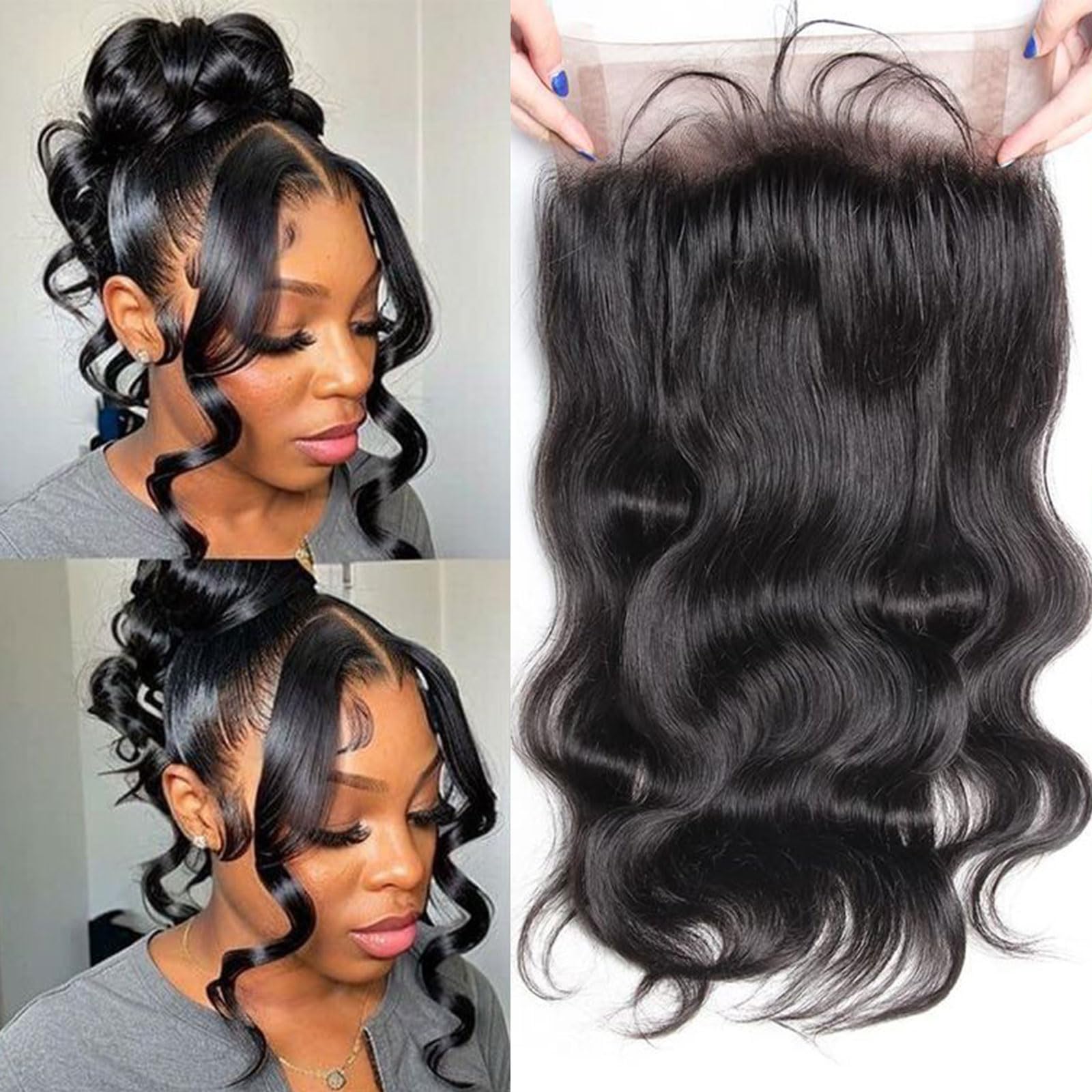 DSEKCAIN 360 Lace Frontal Human Hair Body Wave 360 Frontal Closure Body Wave HD Transparent Closure With Baby Hair 150% Density Raw Virgin Human Hair