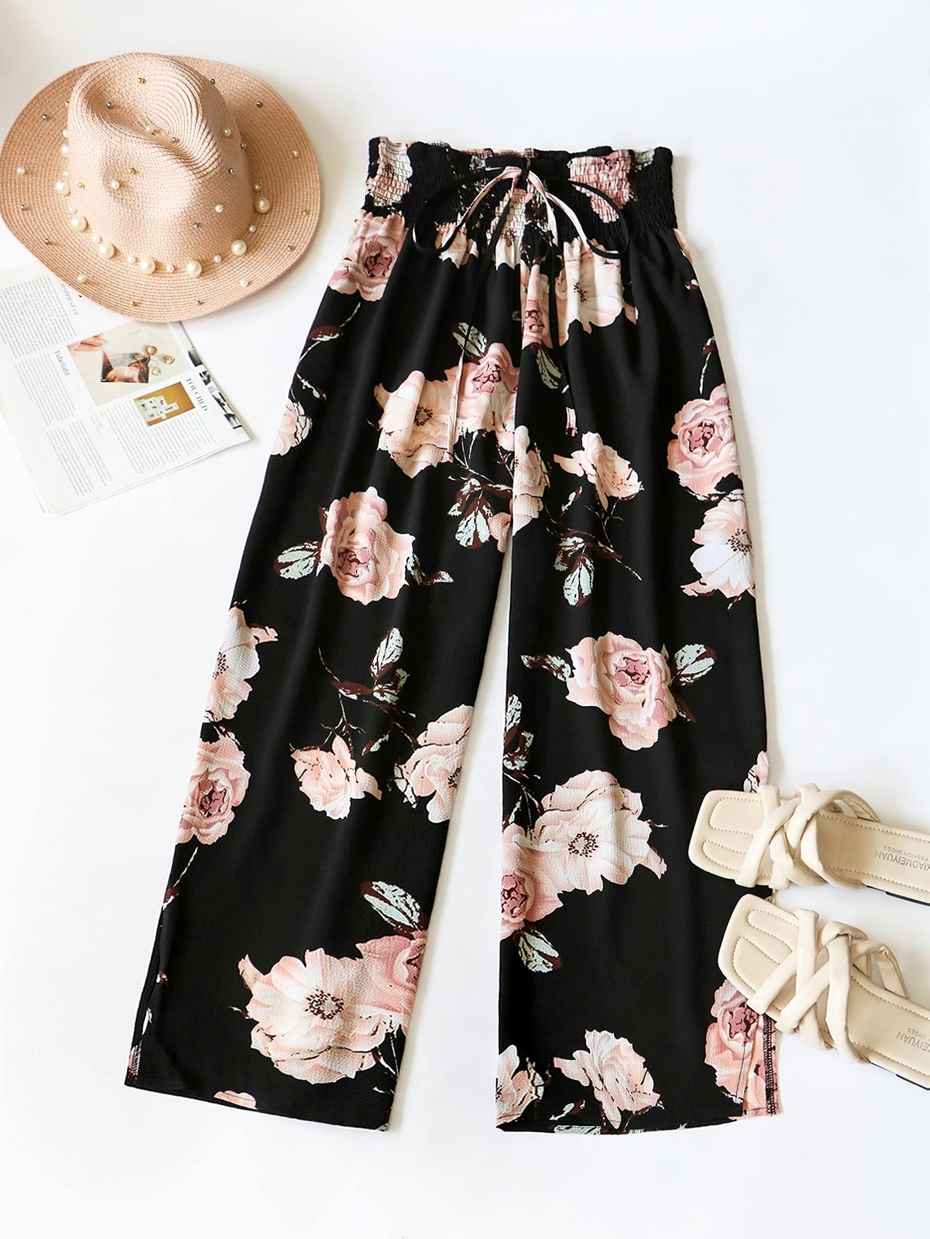 EVLTN Plus Size Pants Women Plus Shirred Waist Wide Leg Pants Plus Size Pants Women Color Black Size